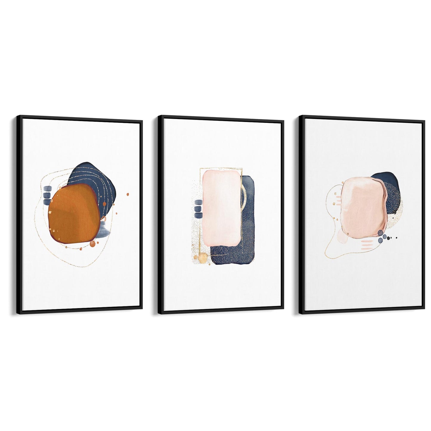 Set of Abstract Shape Minimal Blue Modern Wall Art #3 - The Affordable Art Company