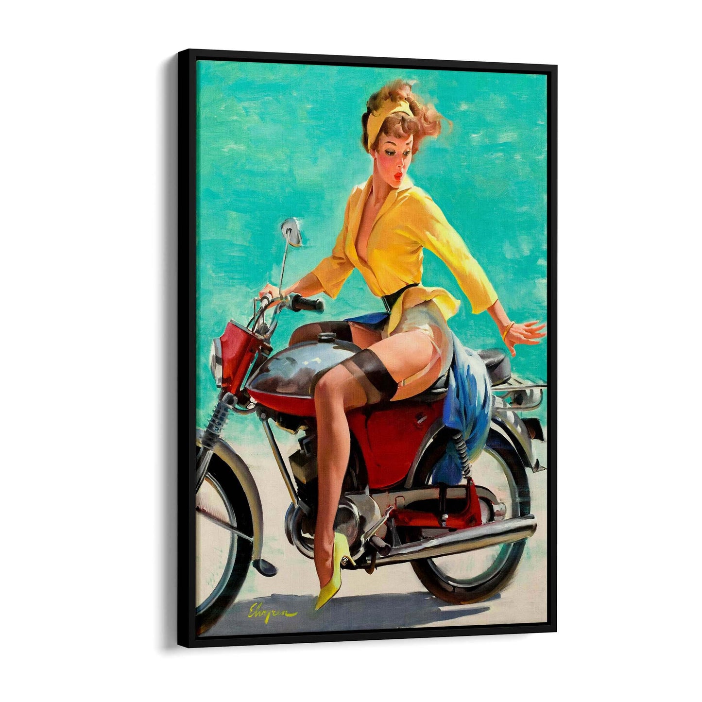 Vintage Pin-Up Girl Vespa Man Cave Wall Art - The Affordable Art Company