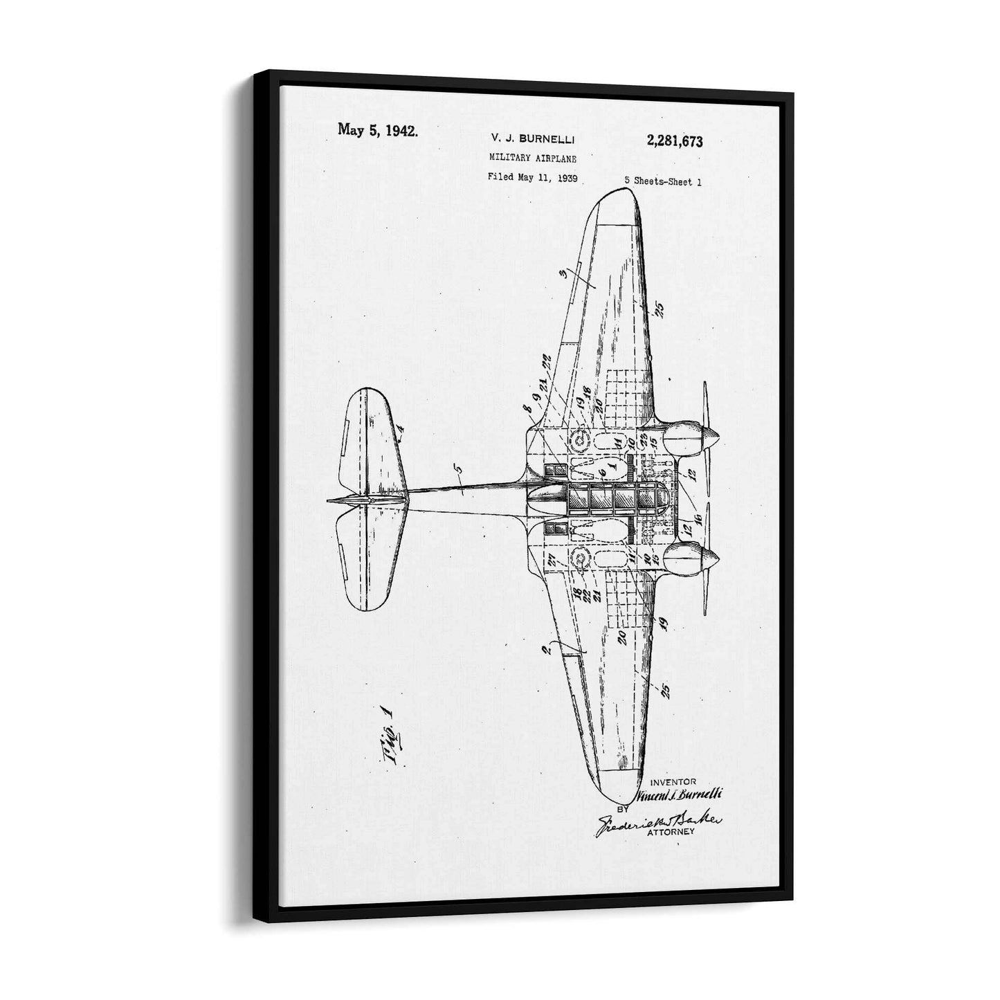 Airplane Patent Vintage Minimal Man Cave Wall Art #5 - The Affordable Art Company