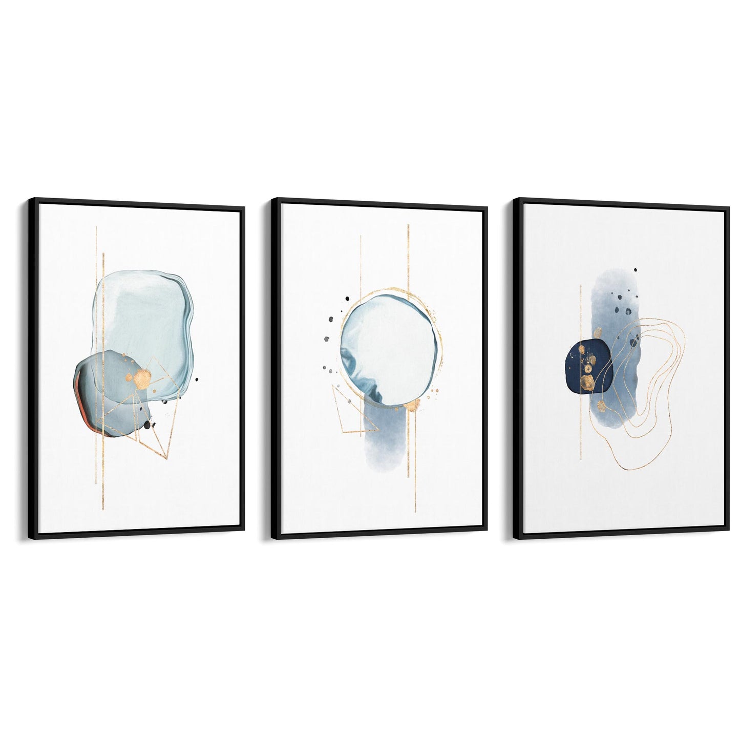 Set of Abstract Shape Minimal Blue Modern Wall Art #1 - The Affordable Art Company