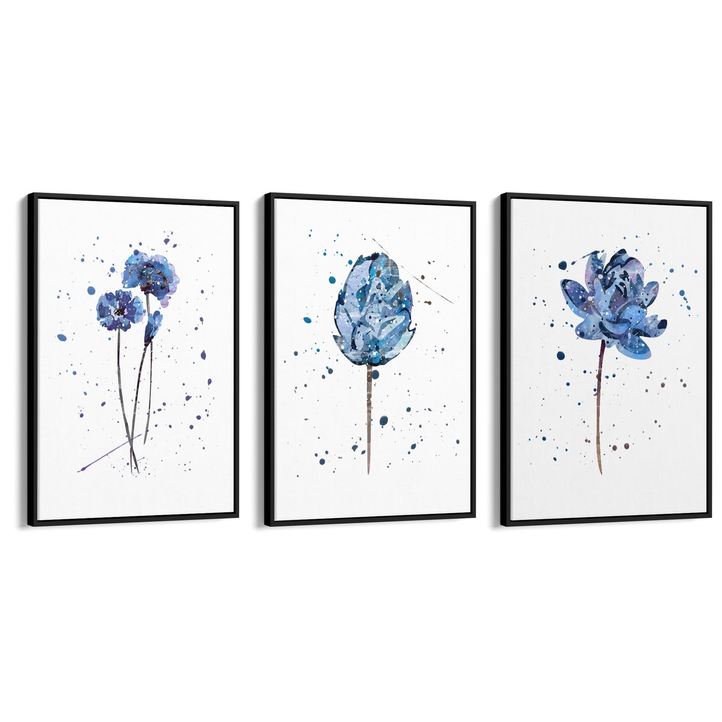 Set of Blue Scandi Flower Abstract Kitchen Wall Art - The Affordable Art Company