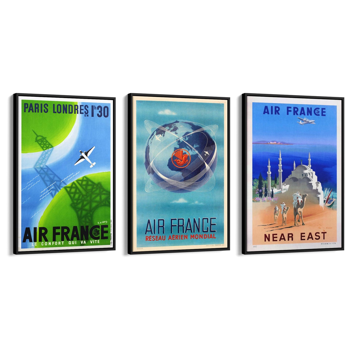 Set of Vintage Air France Travel Adverts Wall Art - The Affordable Art Company