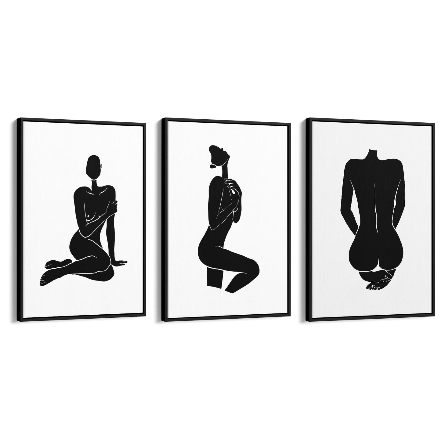 Set of 3 Nude Silhouette Abstract Woman Wall Art - The Affordable Art Company