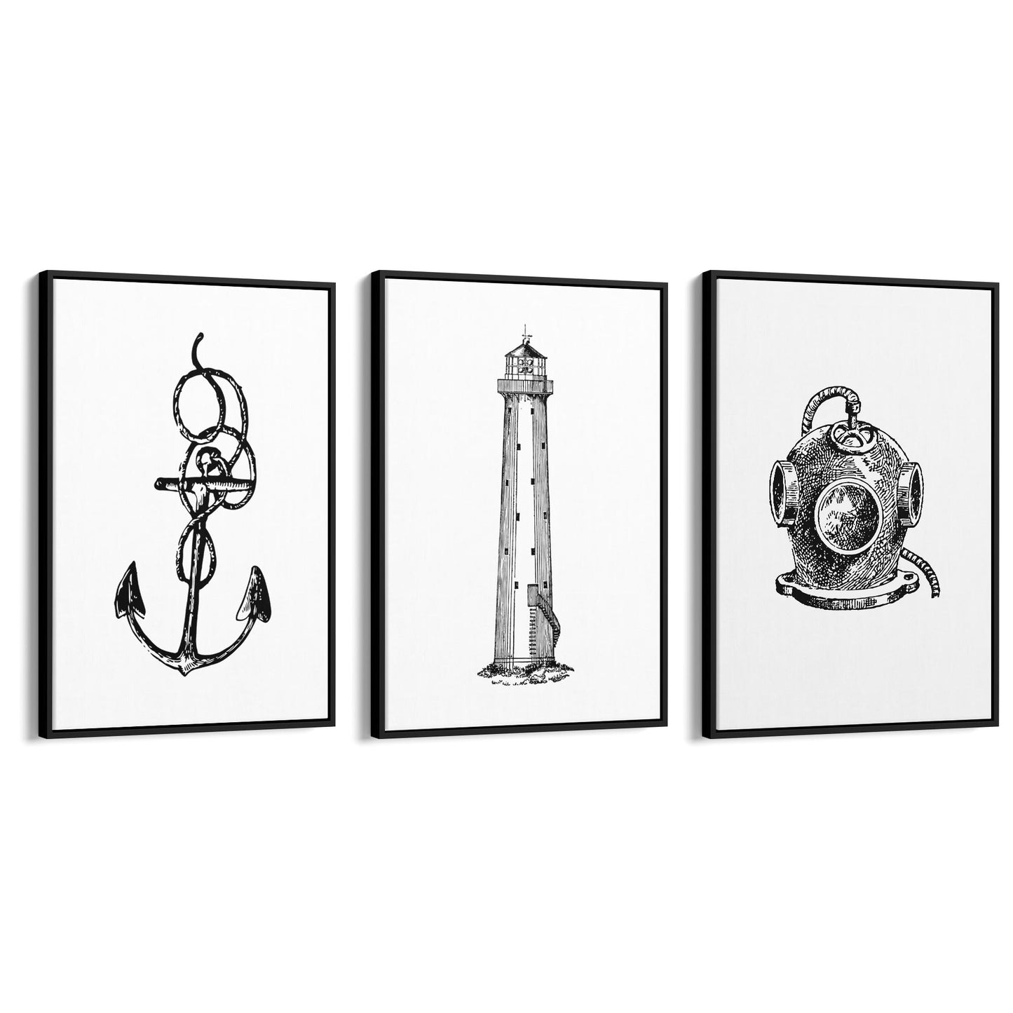 Set of Nautical Coast Drawings Coastal Wall Art #1 - The Affordable Art Company