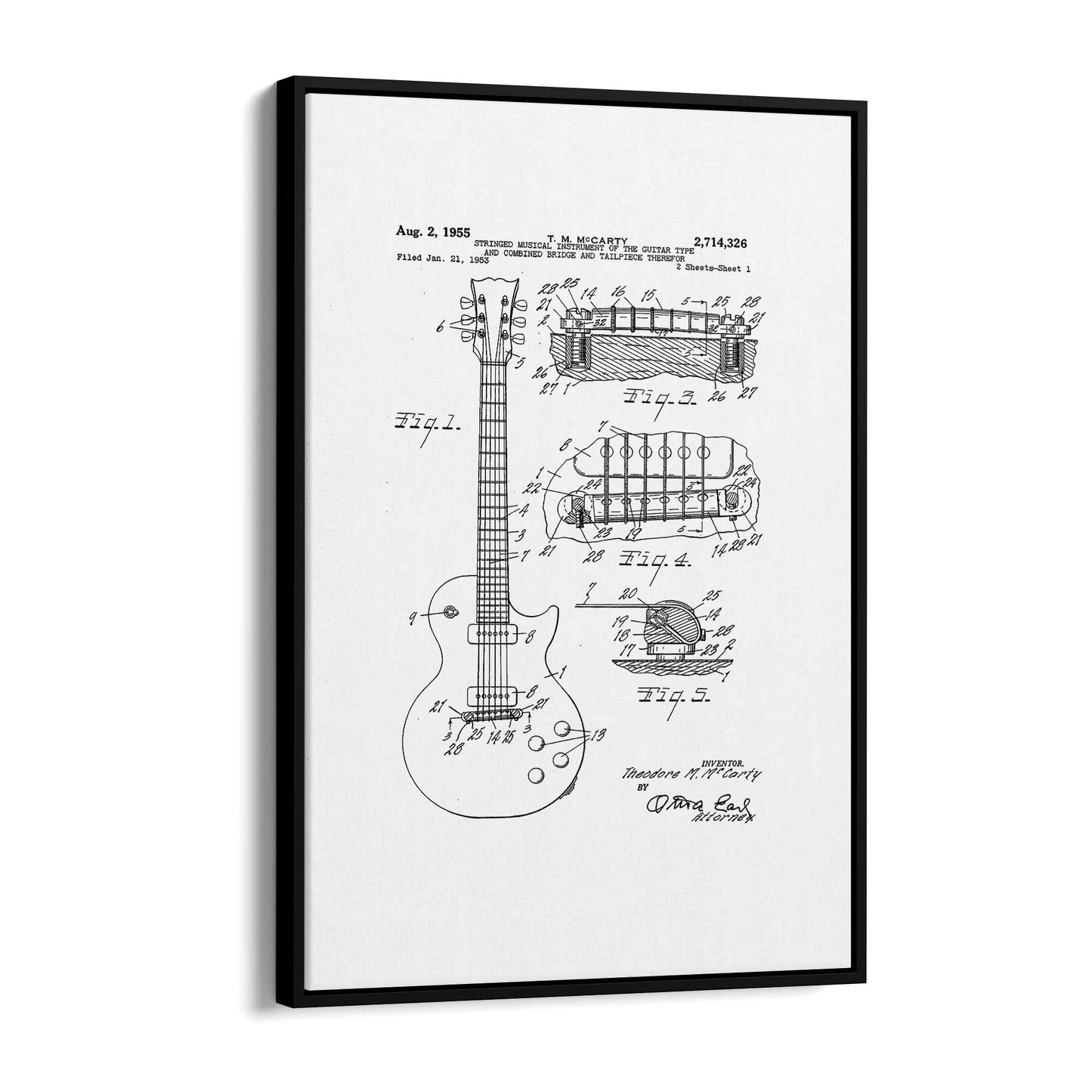 Vintage McCarty Guitar White Patent Music Wall Art #2 - The Affordable Art Company