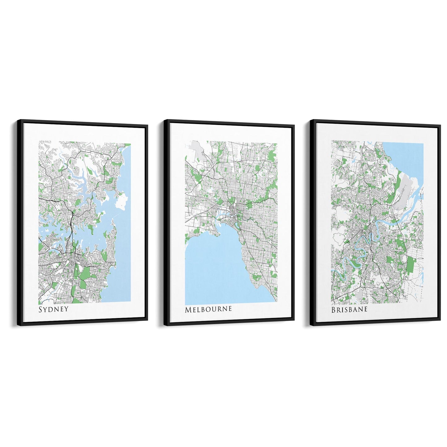 Set of Sydney, Melbourne & Brisbane Map Wall Art - The Affordable Art Company