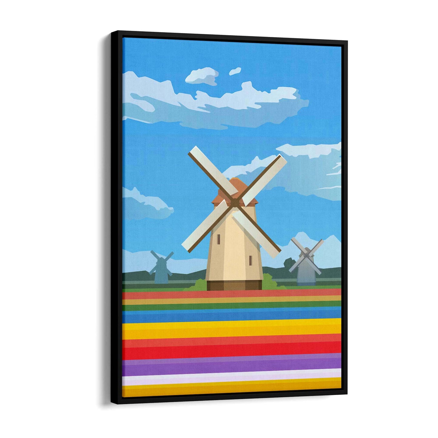 Retro Windmill, Netherlands Vintage Travel Wall Art - The Affordable Art Company