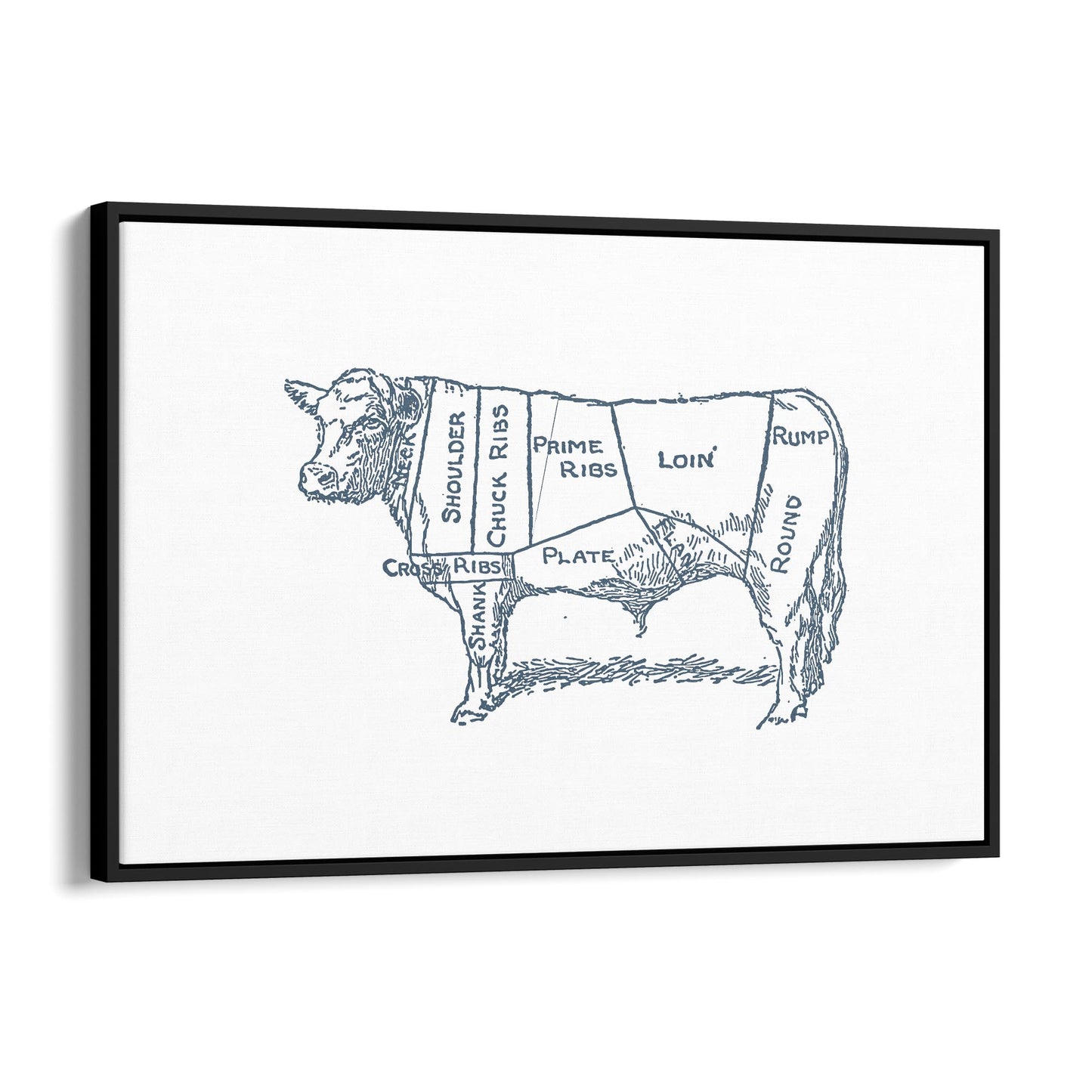 Butcher Shop Cow Drawing Meat Wall Art - The Affordable Art Company