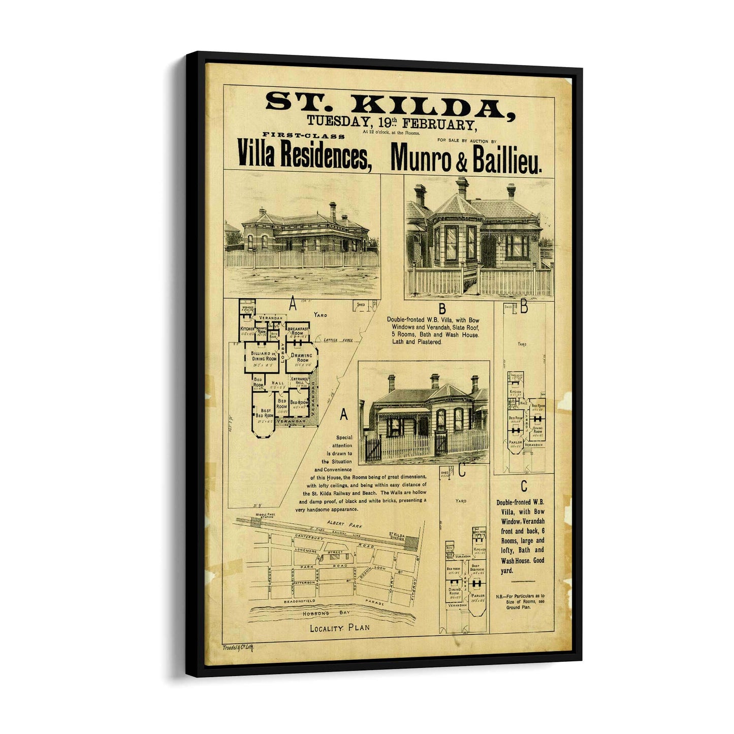 St Kilda Melbourne Vintage Real Estate Advert Art - The Affordable Art Company