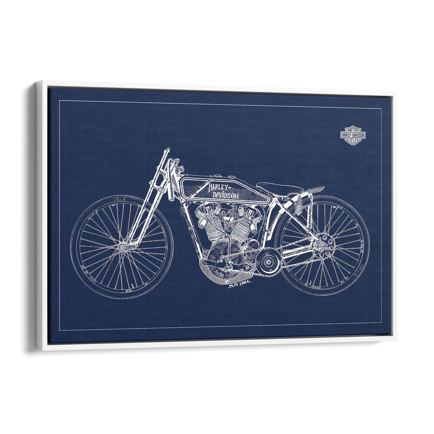 Harley Davidson Motorcycle Patent Blue Wall Art - The Affordable Art Company