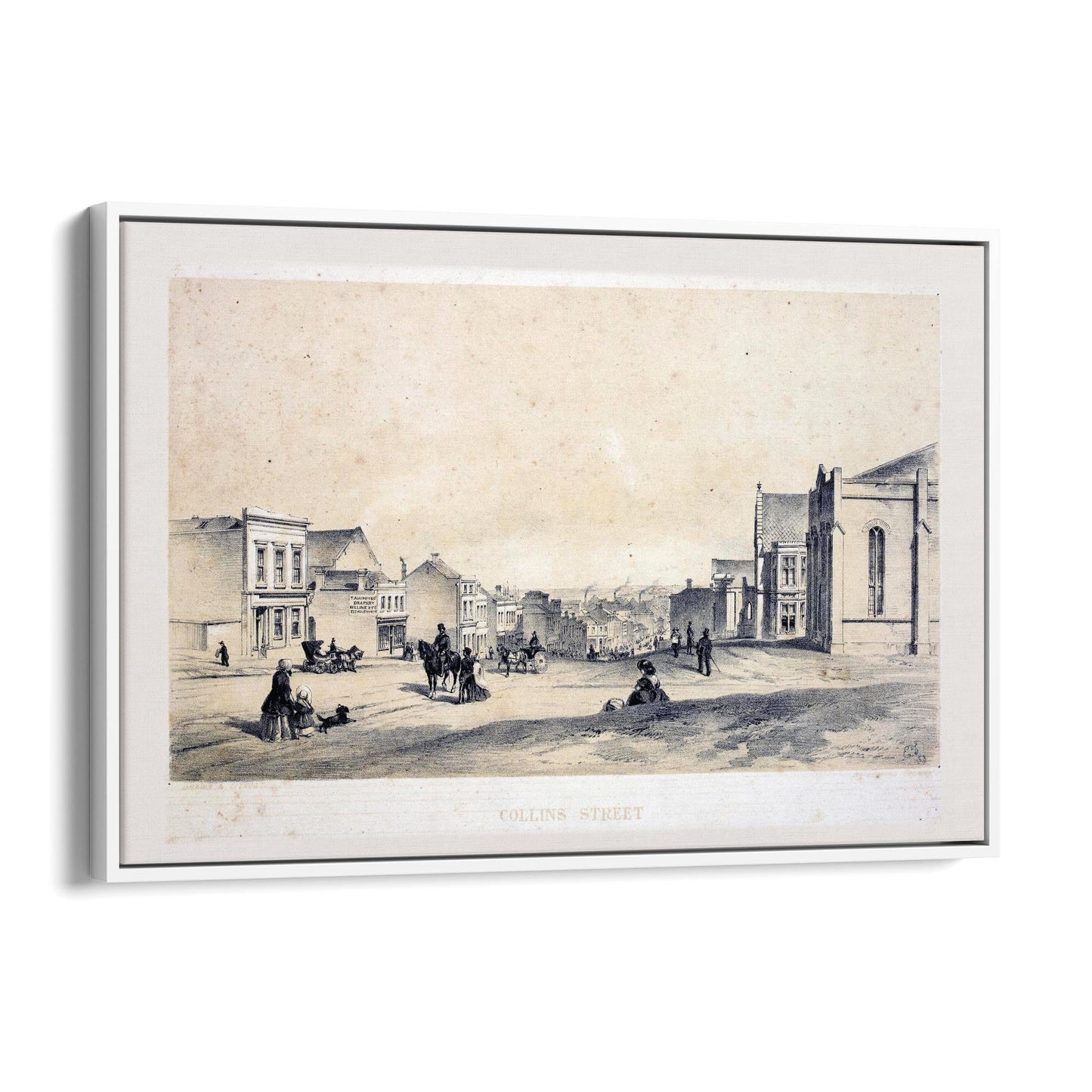 Collins St Melbourne Vintage Drawing Wall Art - The Affordable Art Company