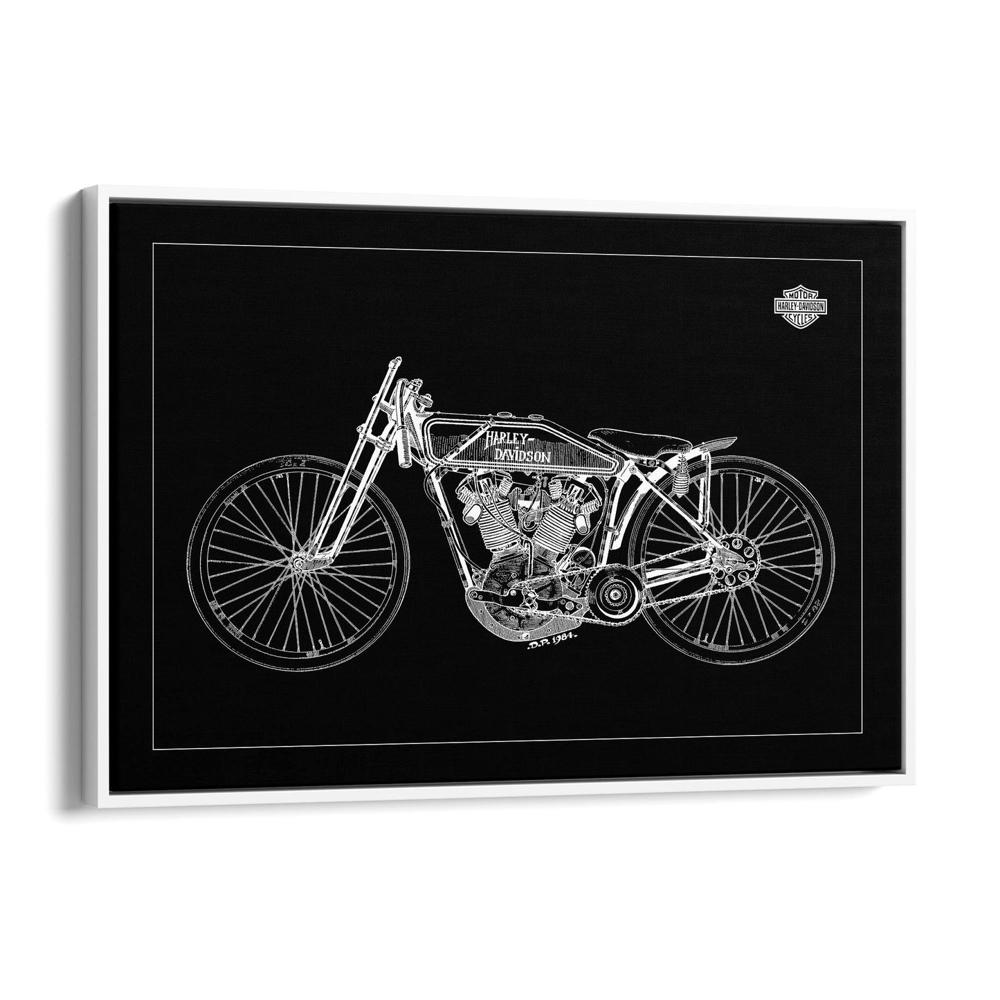 Harley Davidson Motorcycle Patent Black Wall Art - The Affordable Art Company