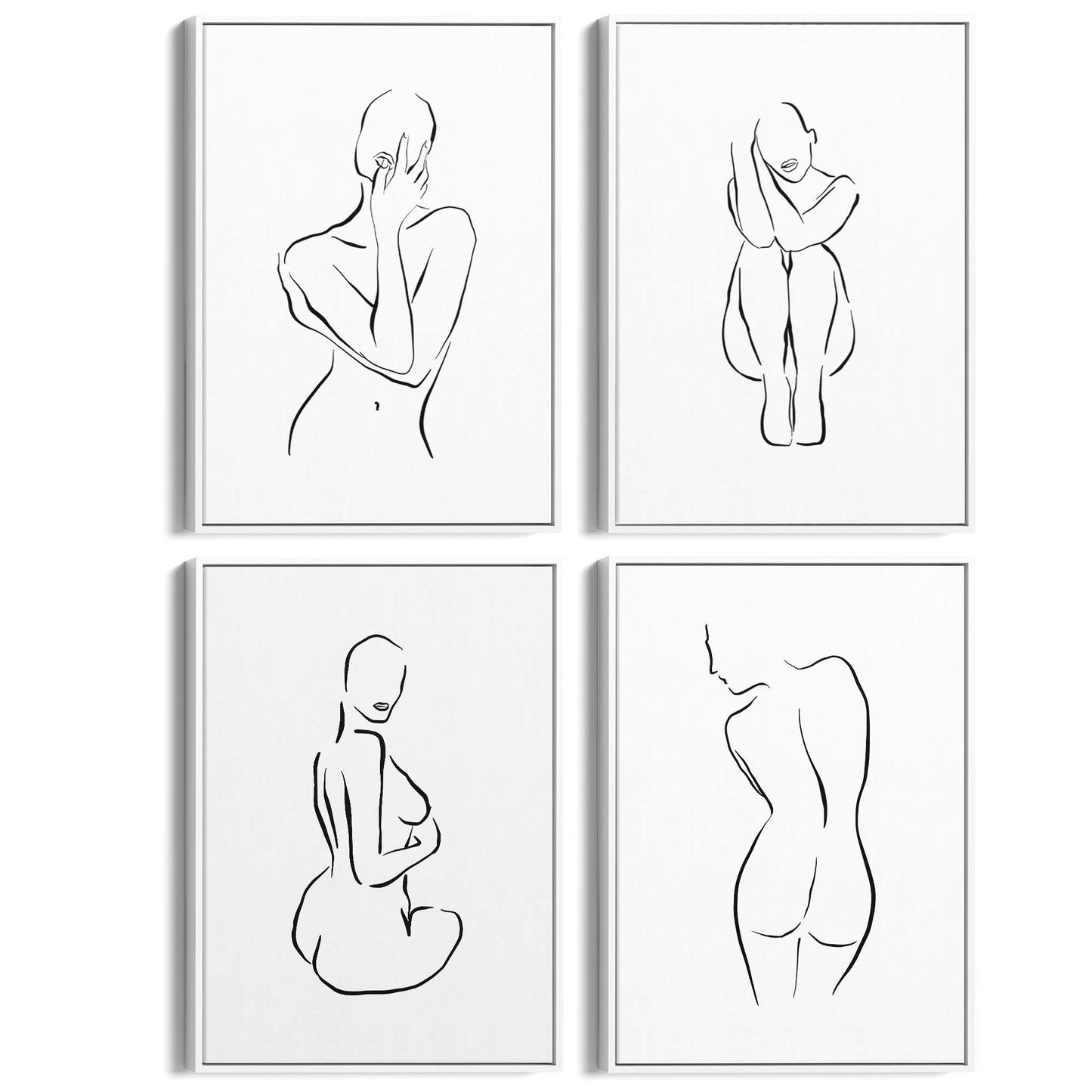 Set of 4 Nude Female Shape Bedroom Minimal Line Art - The Affordable Art Company