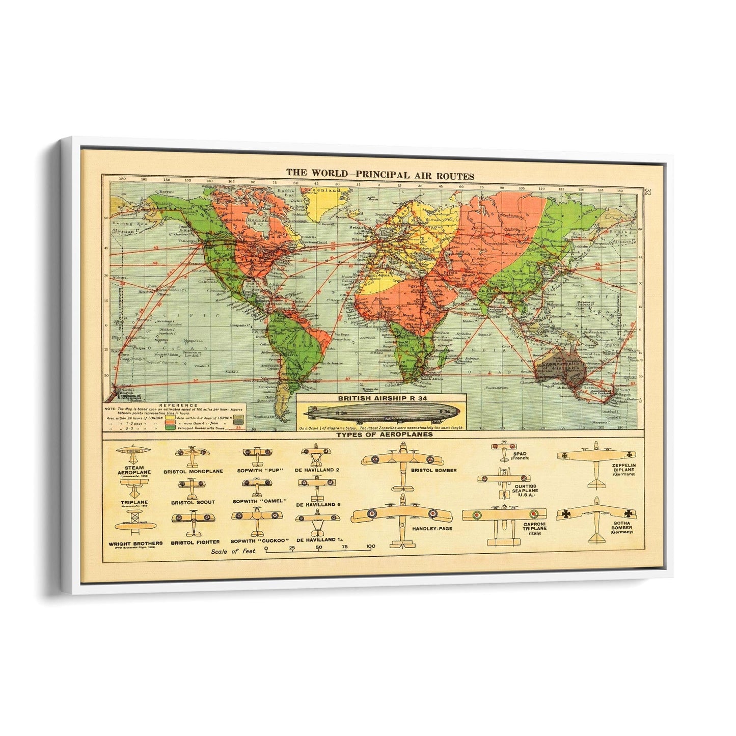 Vintage Air Routes Map Aviation Wall Art - The Affordable Art Company