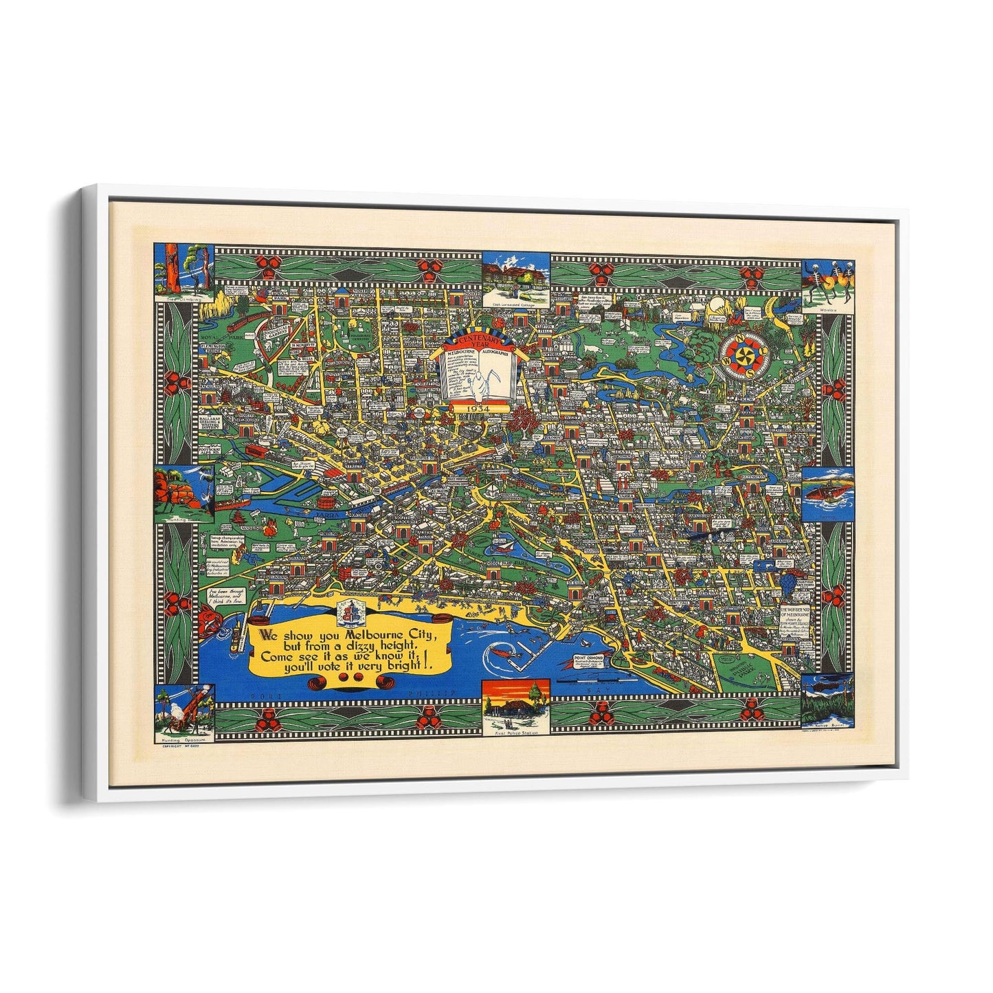 Vintage Melbourne Cartoon Map Wall Art - The Affordable Art Company