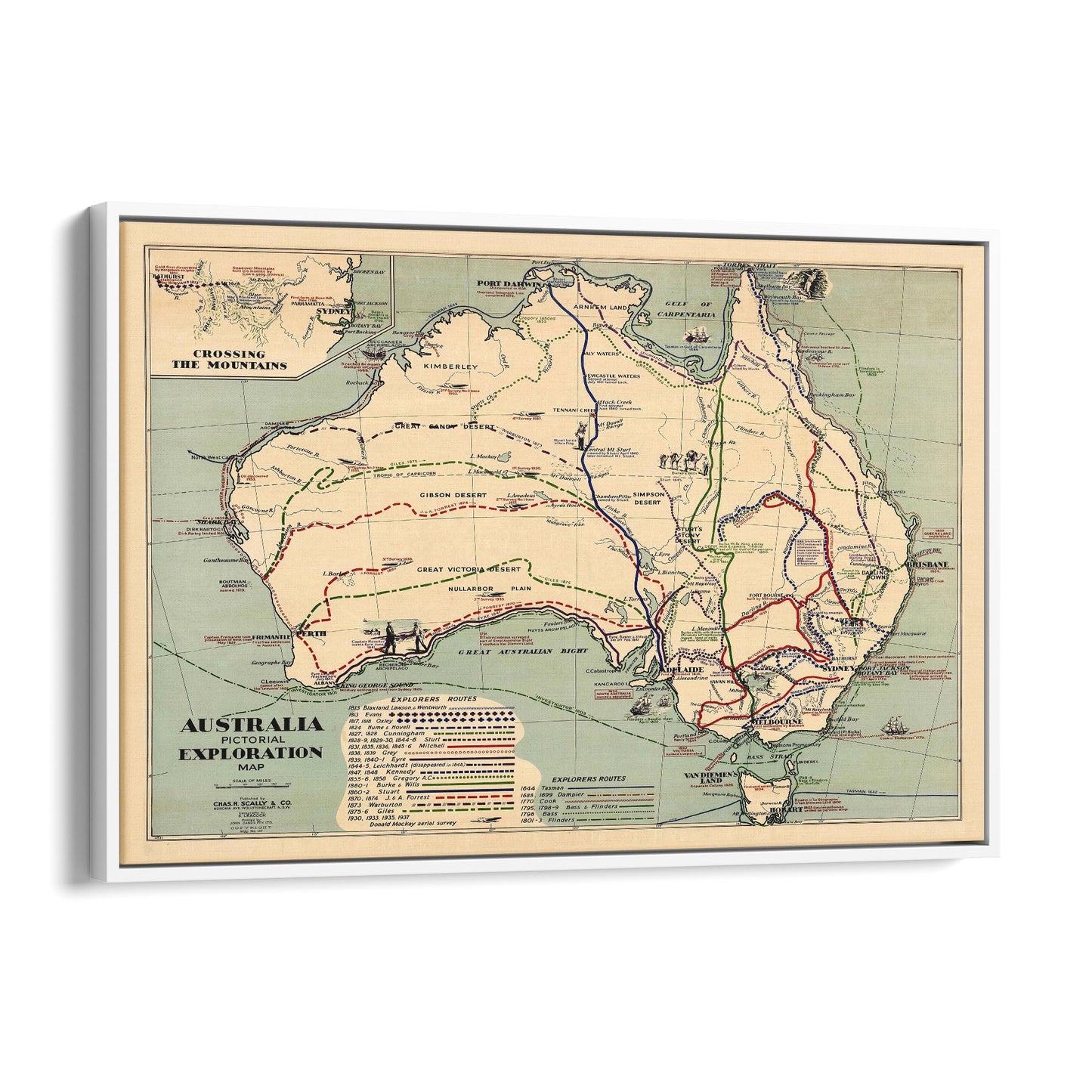 Australia Vintage Exploration Map Old Wall Art - The Affordable Art Company