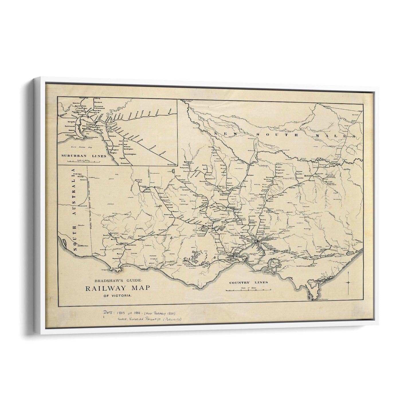 Vintage Railway Map of Victoria (1884) Wall Art - The Affordable Art Company