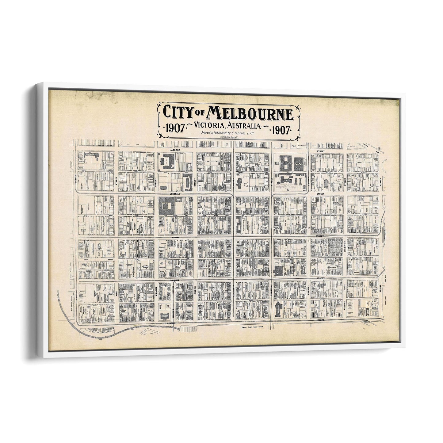 Vintage Melbourne CBD Street Map (1907) Wall Art - The Affordable Art Company