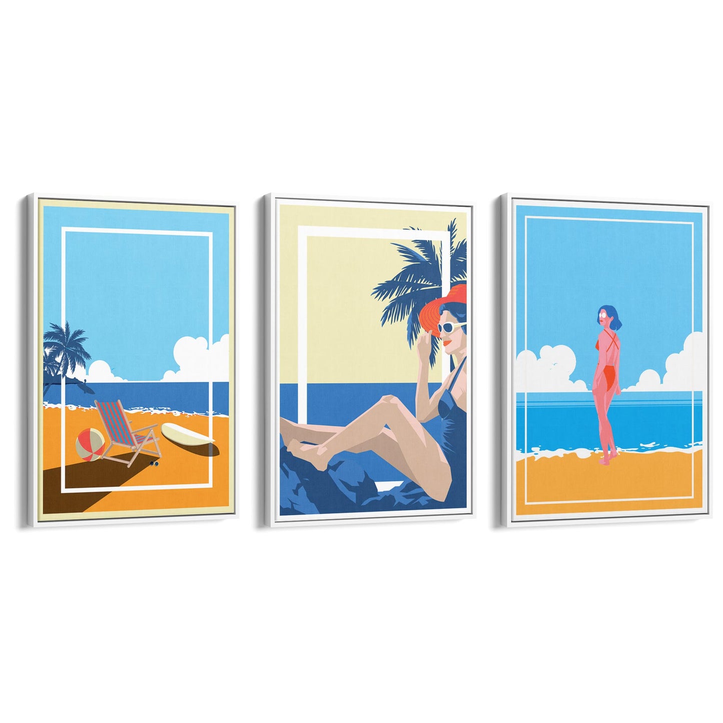 Set of Retro Beach Summer Coastal Wall Art #2 - The Affordable Art Company