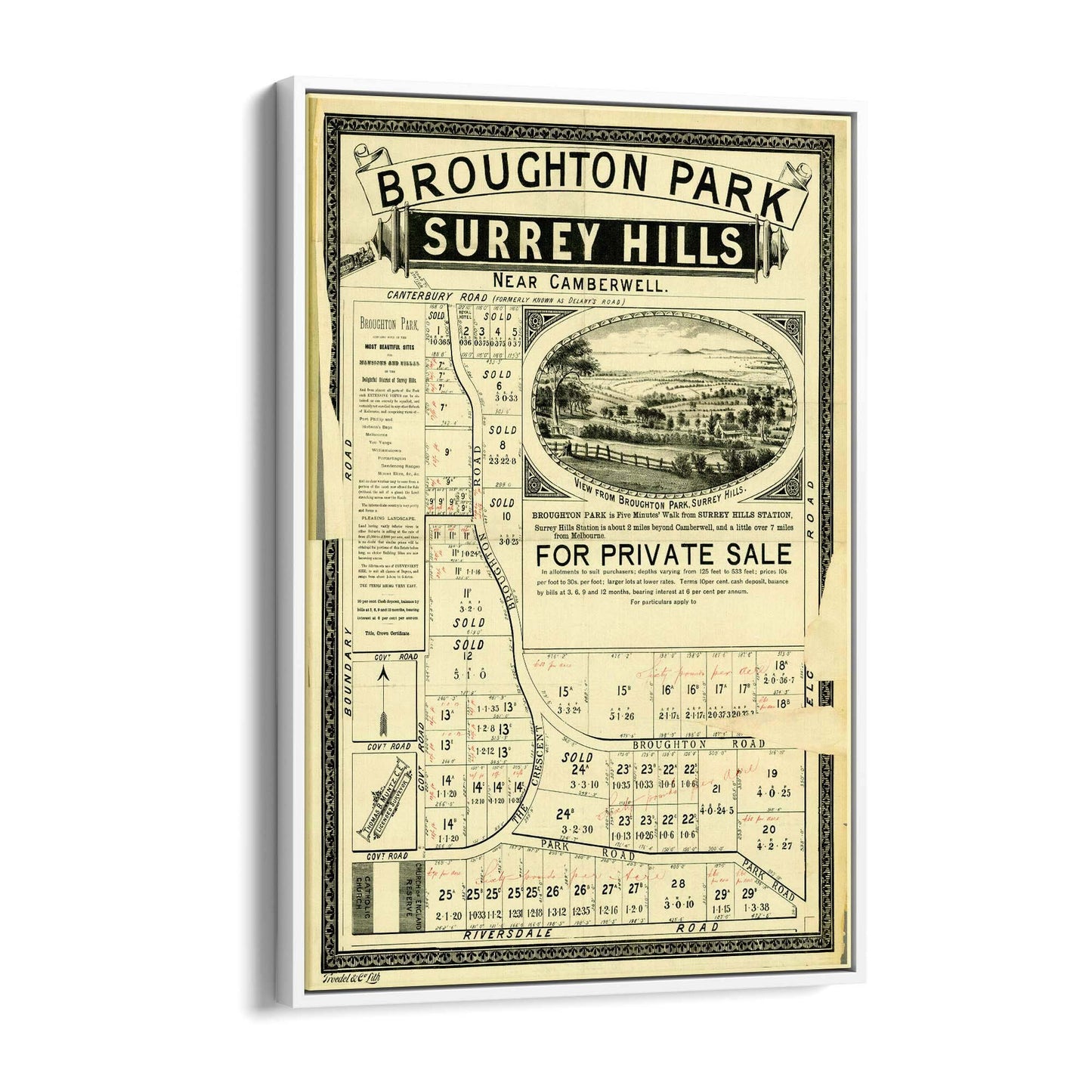 Surrey Hills Melbourne Vintage Real Estate Wall Art #1 - The Affordable Art Company