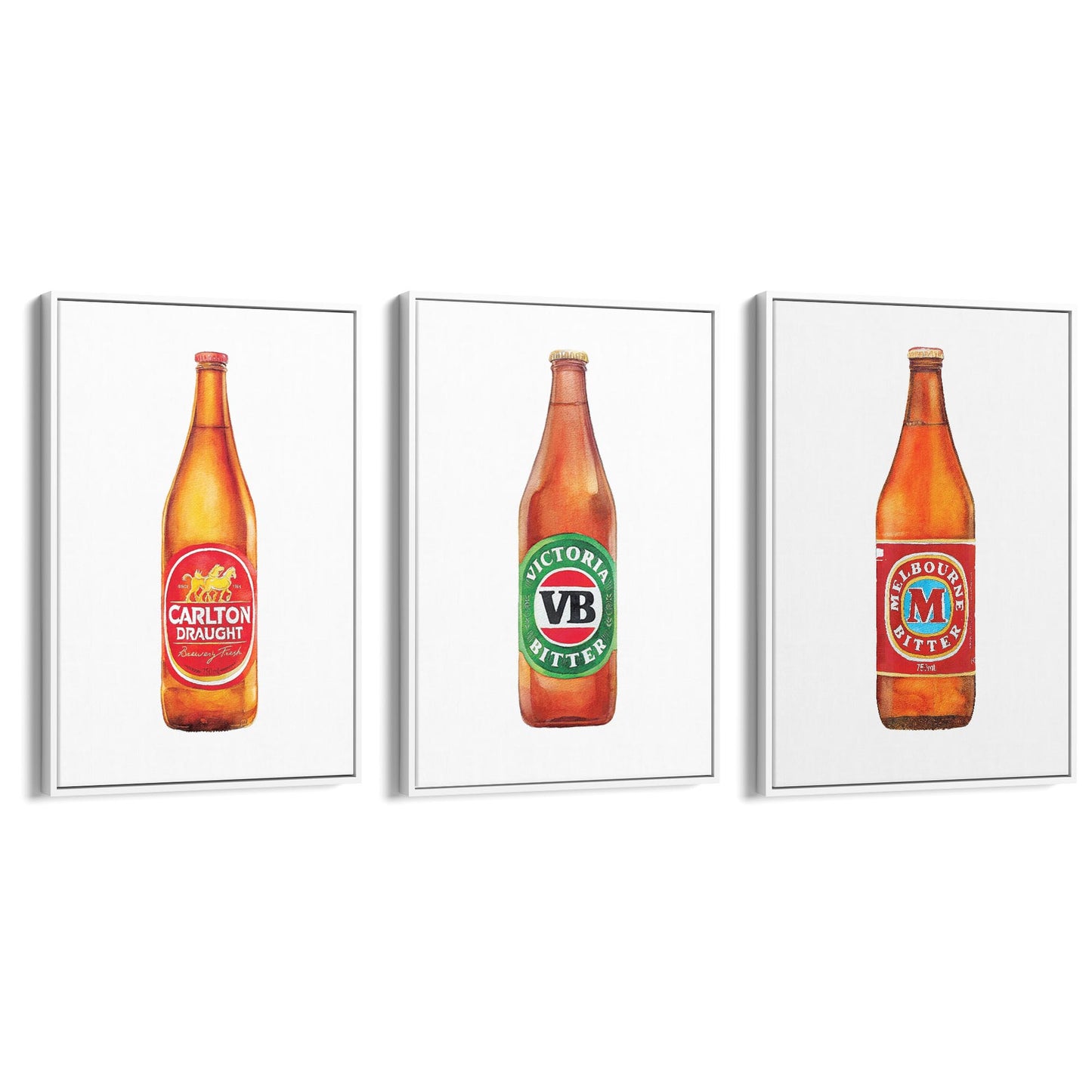 Set of Aussie Beer Longneck Paintings Wall Art - The Affordable Art Company