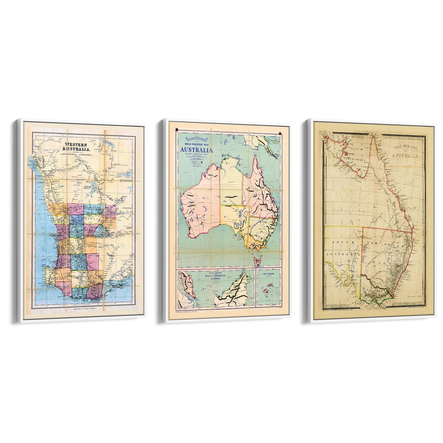 Set of Vintage Old Maps of Australia Wall Art - The Affordable Art Company