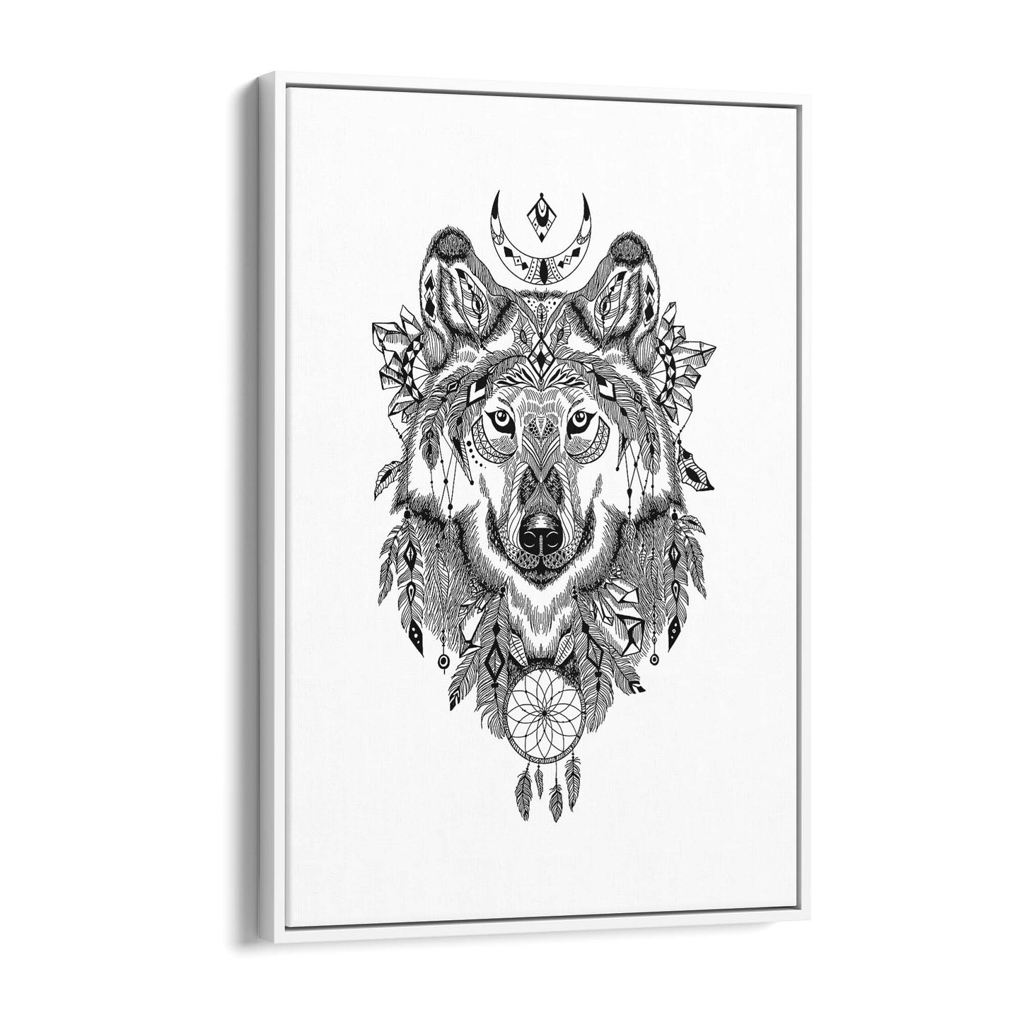 Aztec Wolf Drawing Boho Spirit Animal Wall Art - The Affordable Art Company