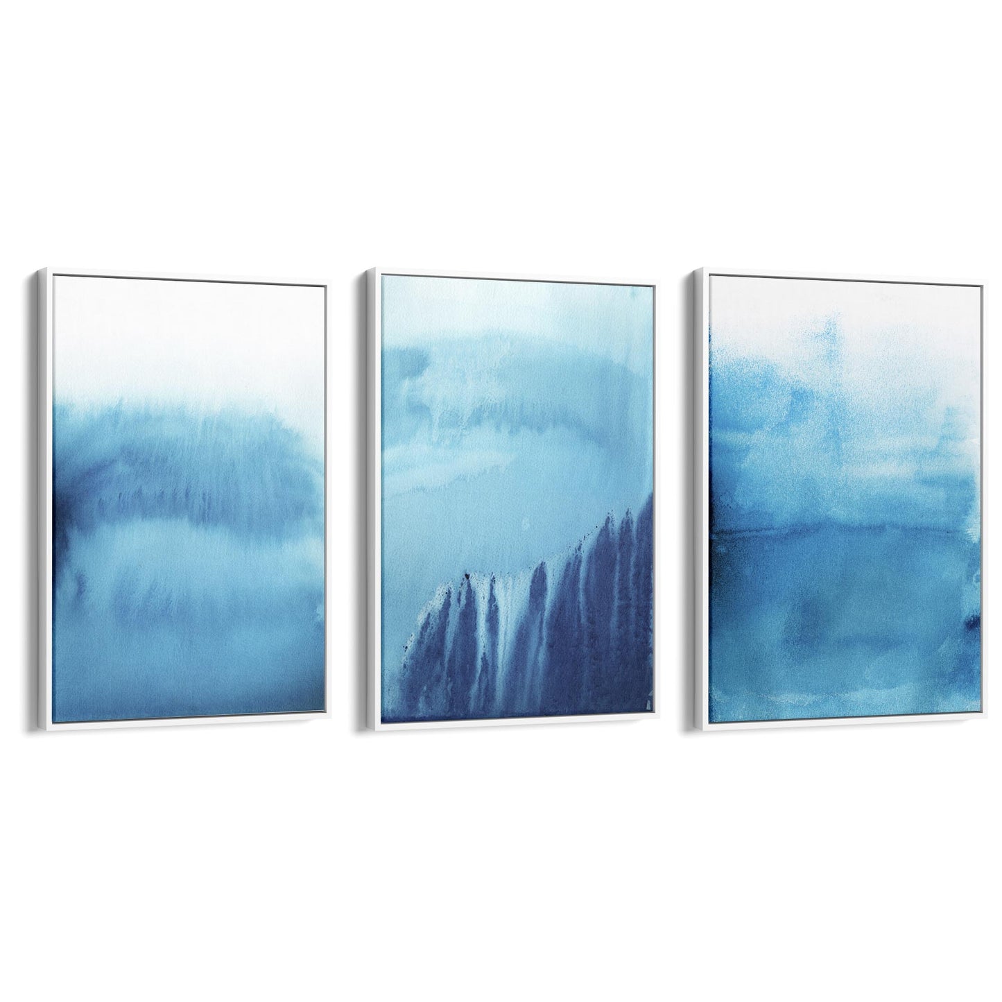 Set of Blue Ink Abstract Painting Faded Wall Art #2 - The Affordable Art Company