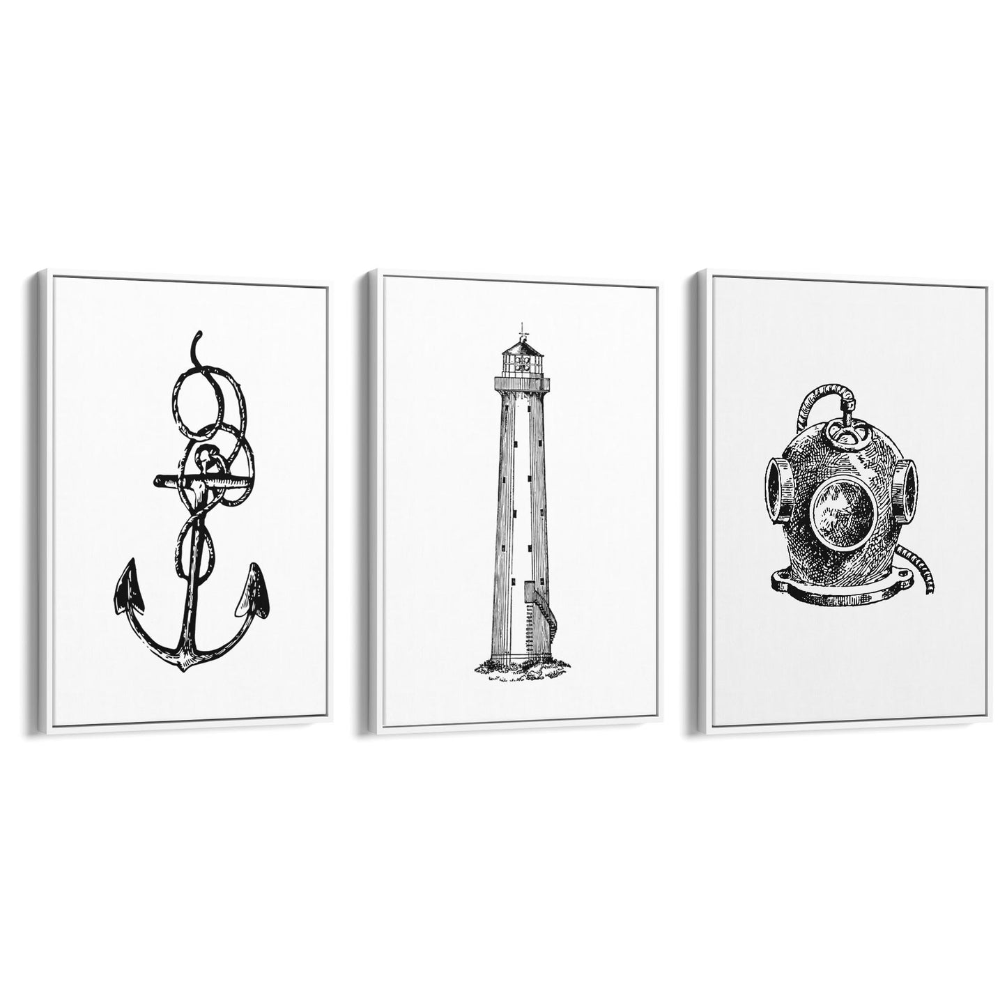 Set of Nautical Coast Drawings Coastal Wall Art #1 - The Affordable Art Company