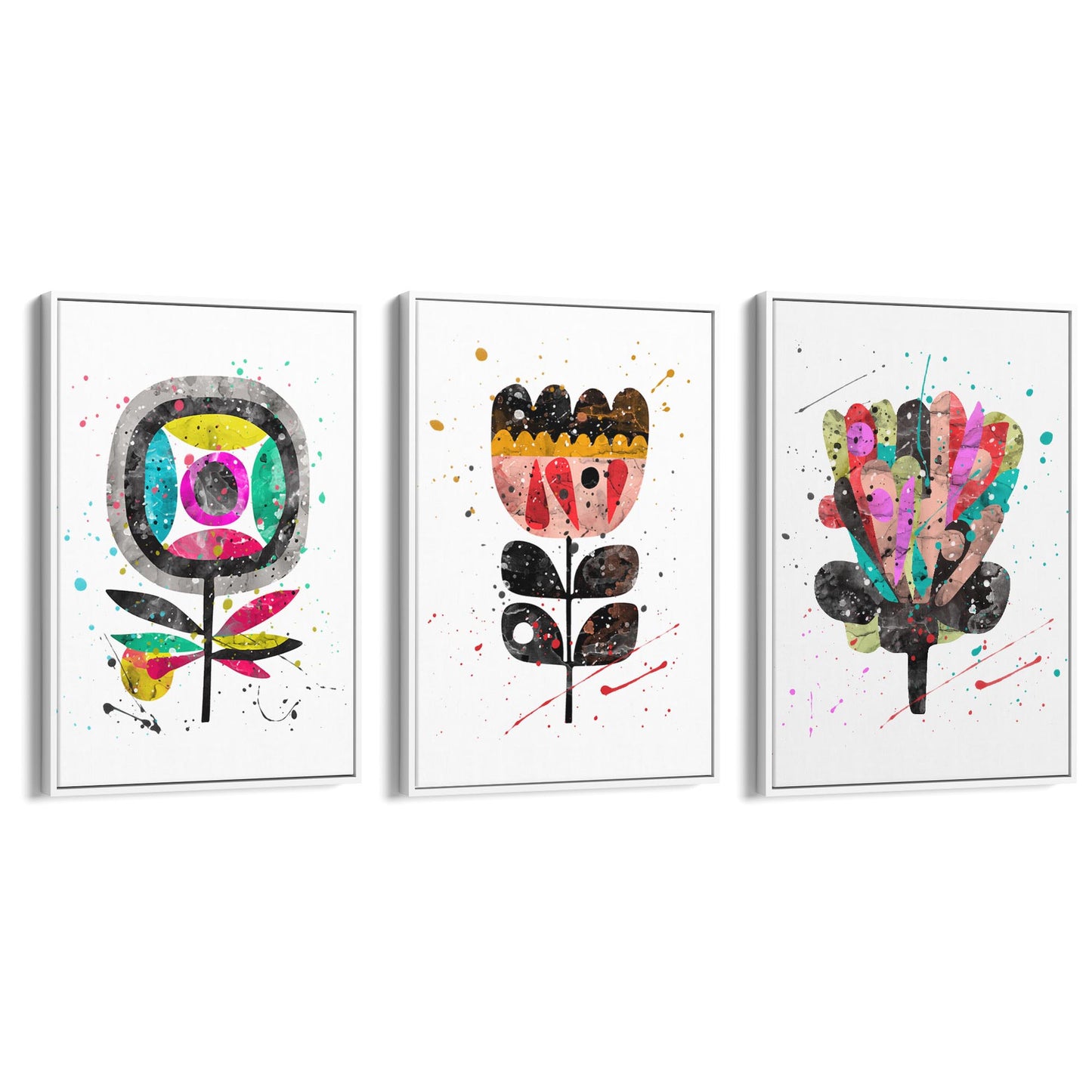 Set of Scandi Flower Minimal Colourful Wall Art #1 - The Affordable Art Company