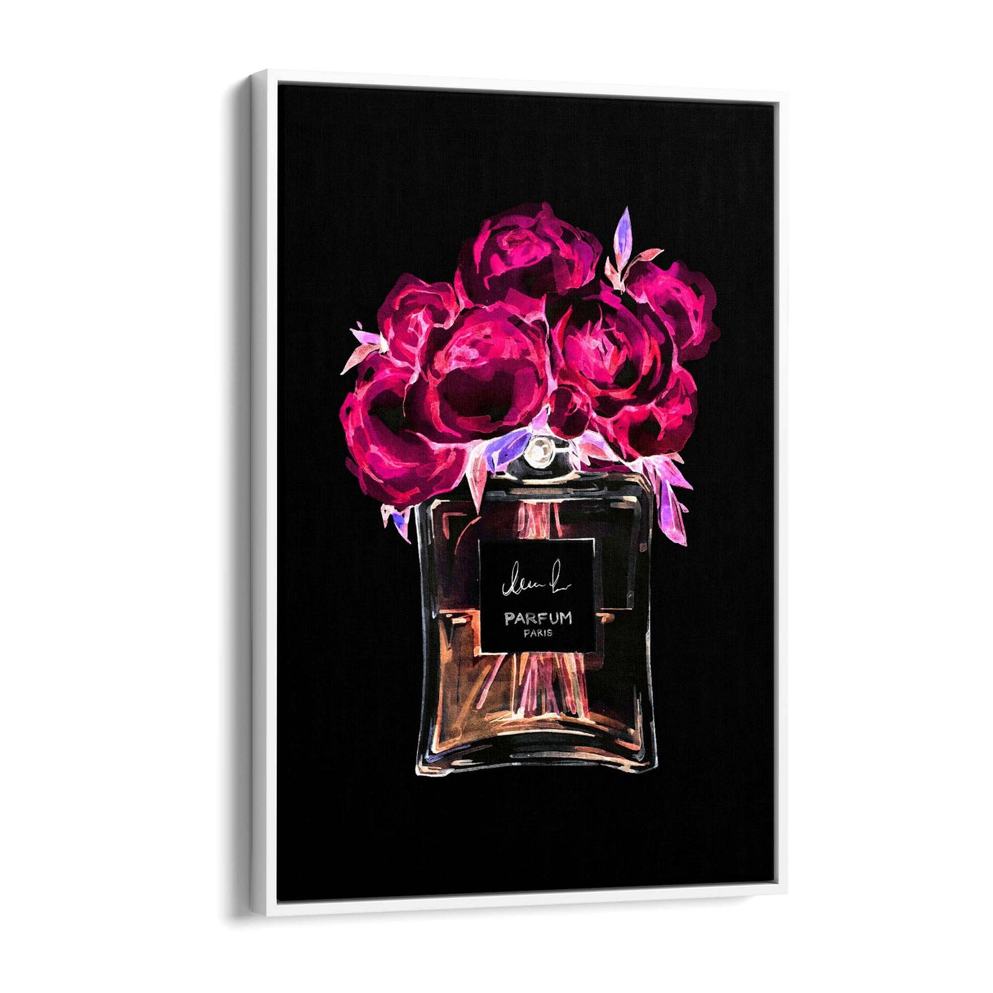 Neon Pink Floral Perfume Bottle Fashion Wall Art - The Affordable Art Company