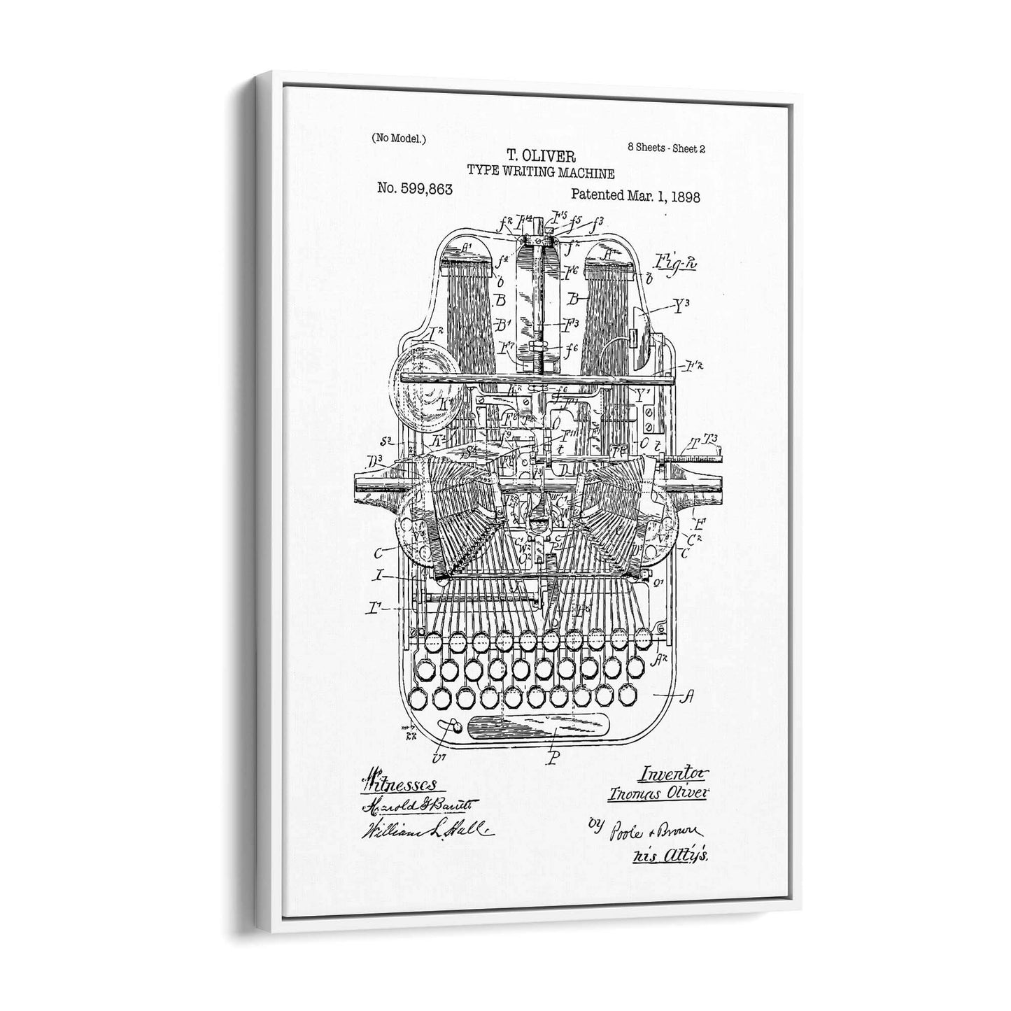 Vintage Typewriter White Patent Wall Art #1 - The Affordable Art Company