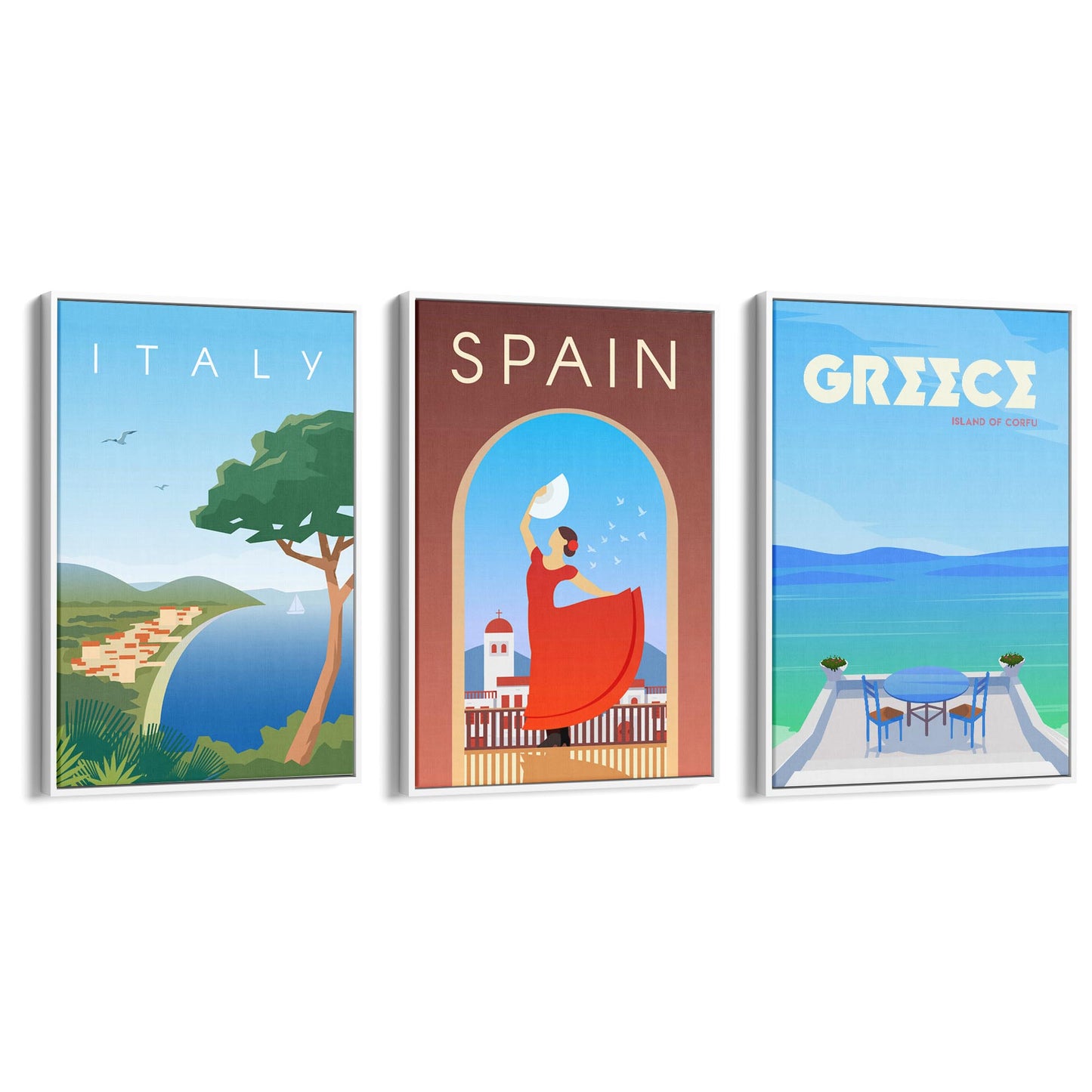 Set of Retro Travel Wall Art (Mediterranean Travel) - The Affordable Art Company