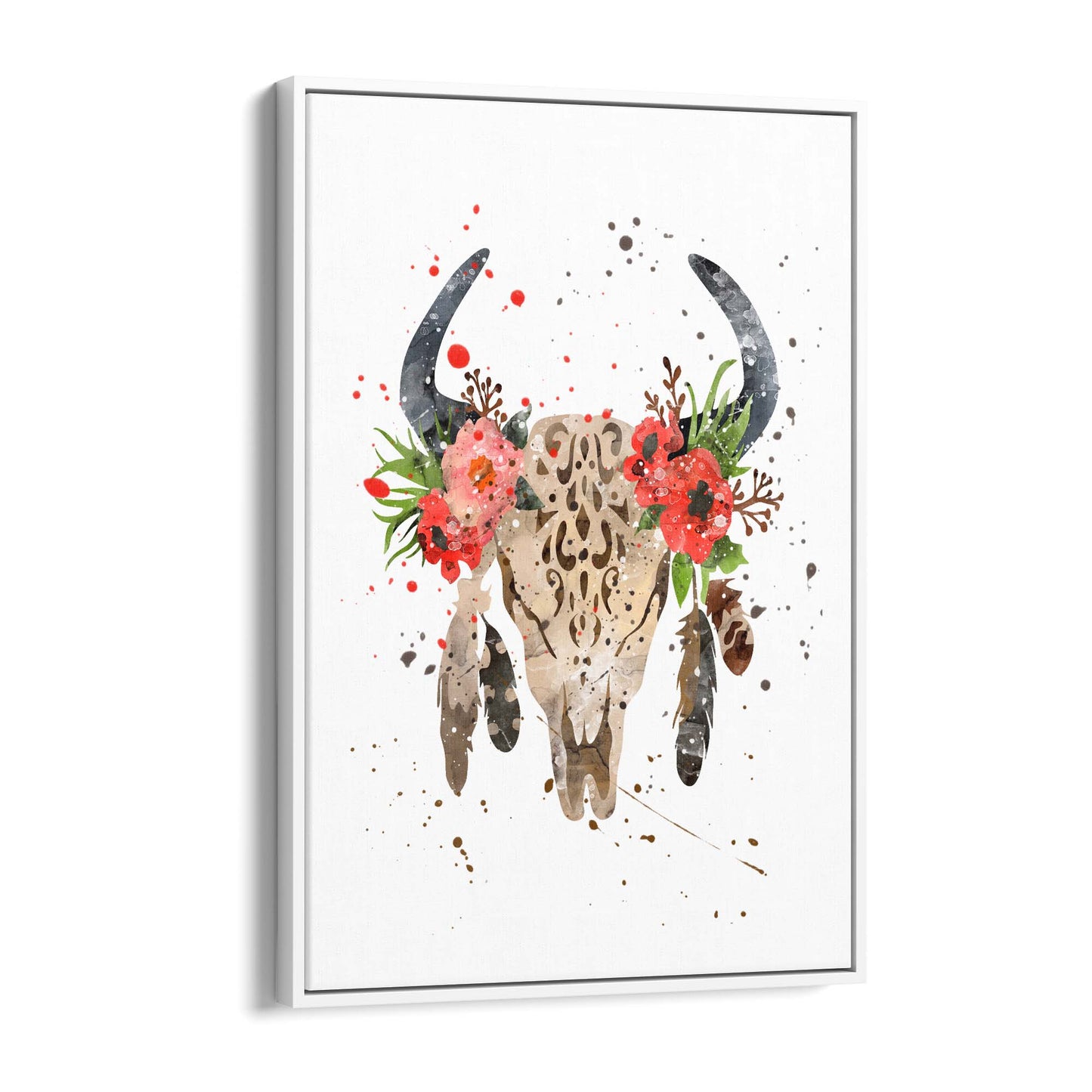 Floral Cow Skull Boho Chic Wall Art - The Affordable Art Company