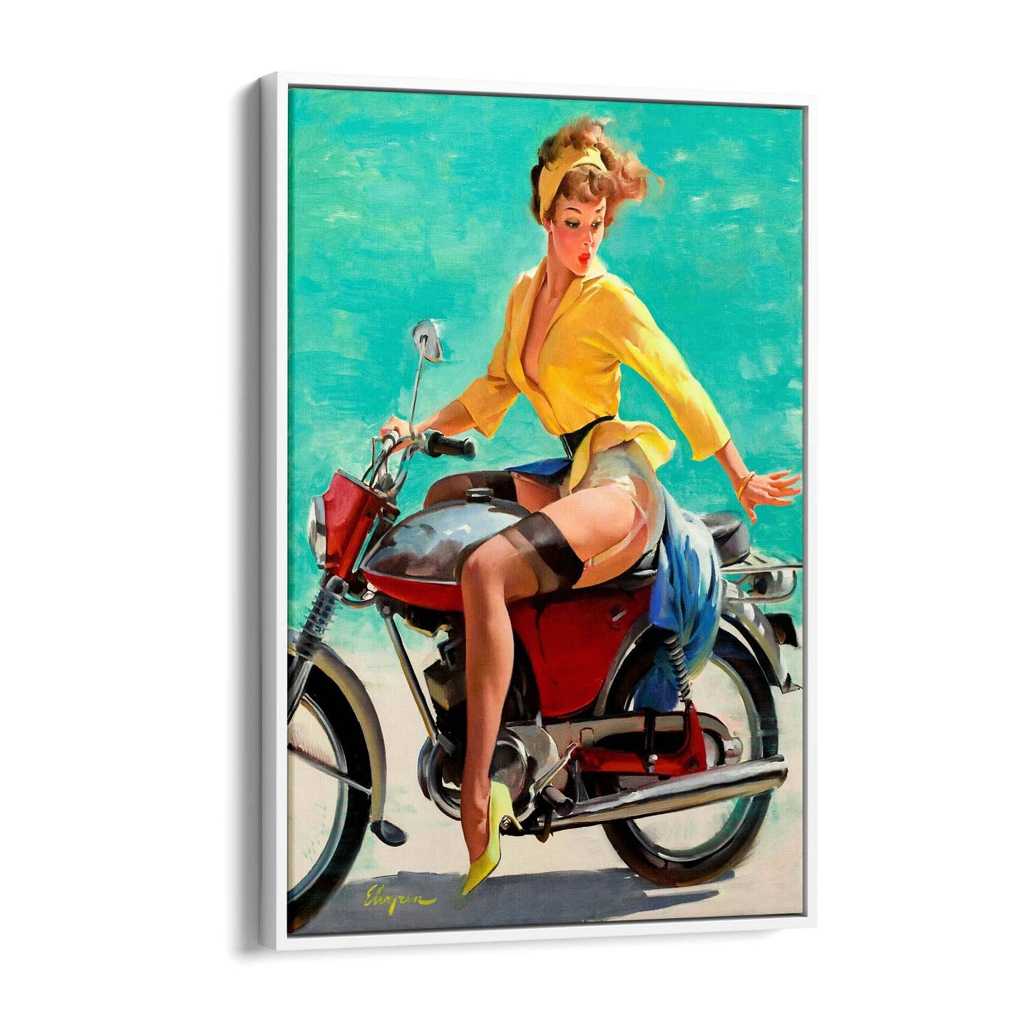 Vintage Pin-Up Girl Vespa Man Cave Wall Art - The Affordable Art Company