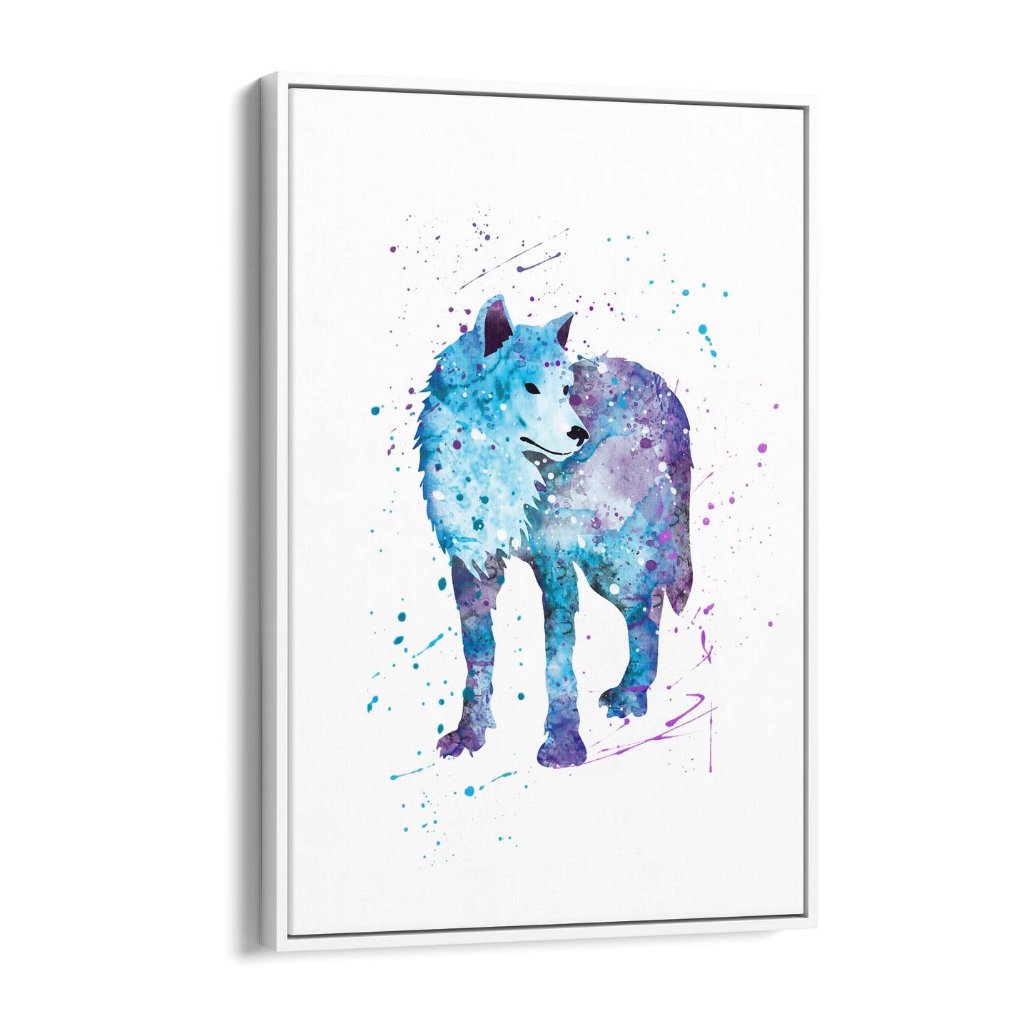 Blue Lone Wolf Cute Animal Painting Wall Art - The Affordable Art Company