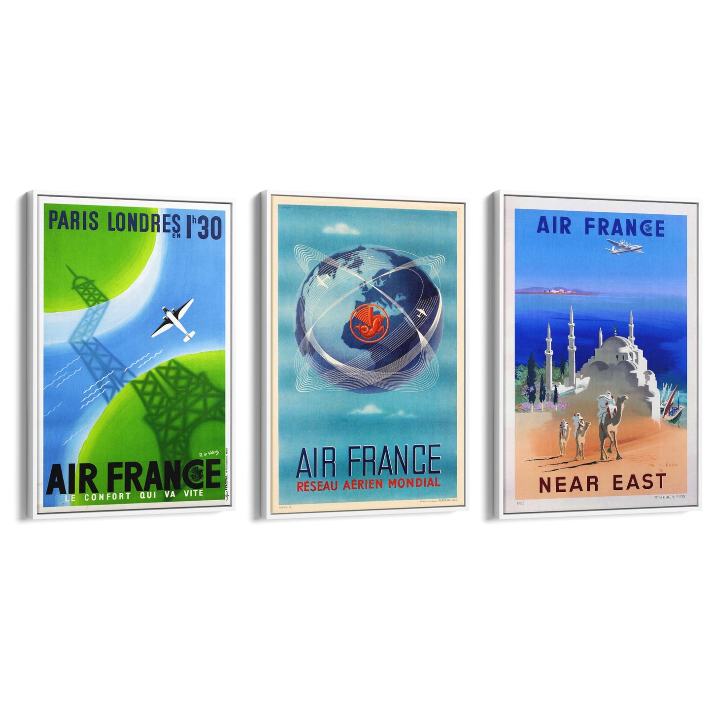 Set of Vintage Air France Travel Adverts Wall Art - The Affordable Art Company