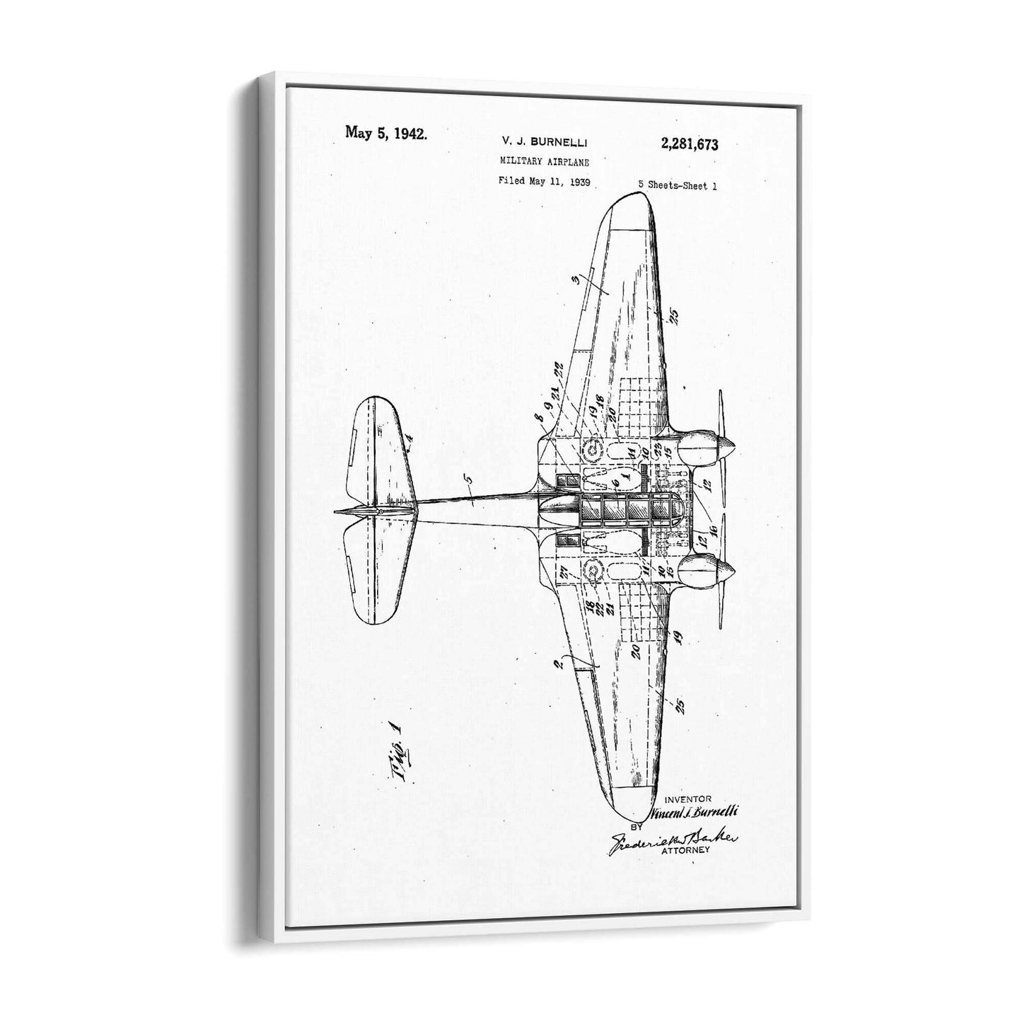 Airplane Patent Vintage Minimal Man Cave Wall Art #5 - The Affordable Art Company