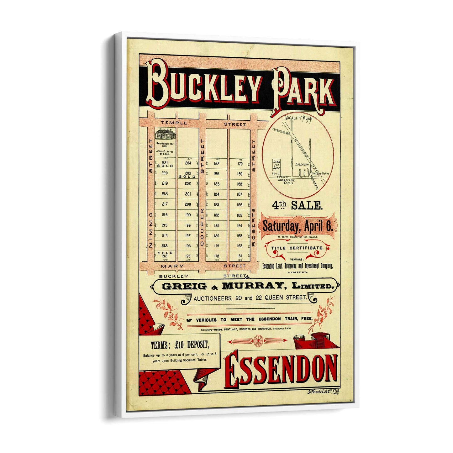 Essendon Buckley Park Vintage Real Estate Advert Wall Art - The Affordable Art Company