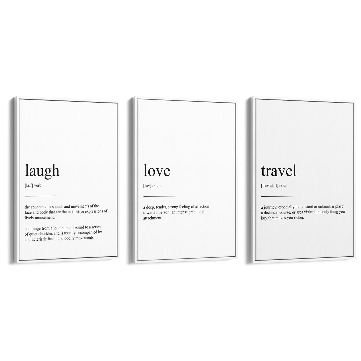 Set of Dictionary Definitions Love Laugh Travel Art - The Affordable Art Company