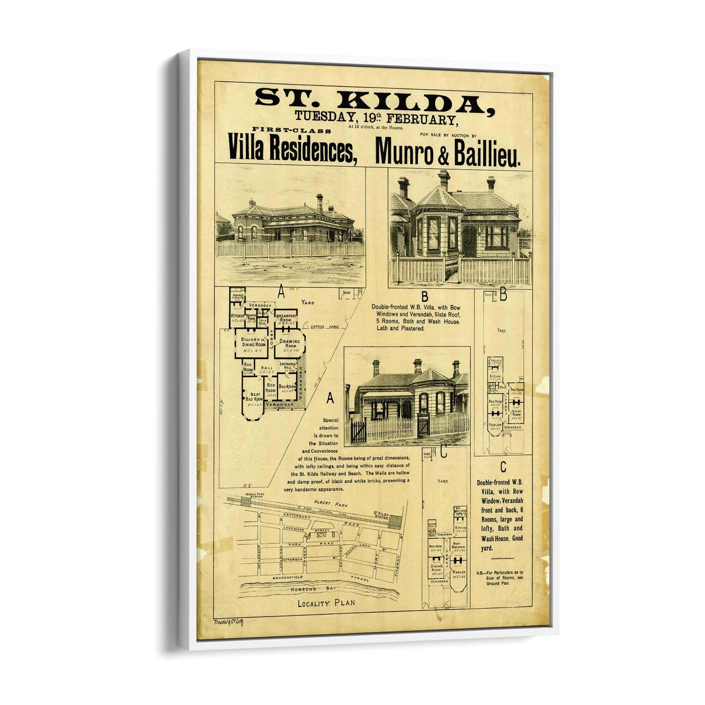 St Kilda Melbourne Vintage Real Estate Advert Art - The Affordable Art Company