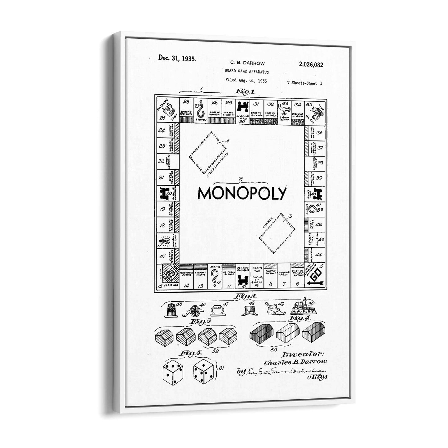 Vintage Monopoly Patent White Patent Wall Art #2 - The Affordable Art Company