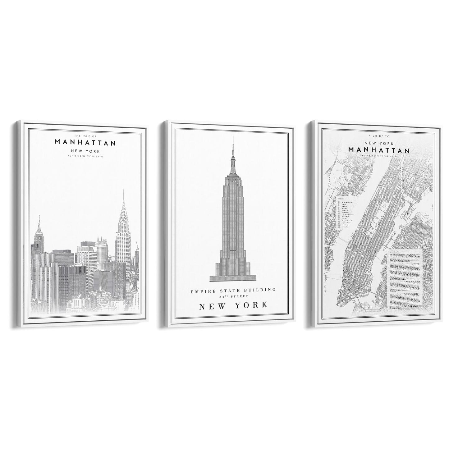 Set of New York Wall Minimal Black & White Art - The Affordable Art Company