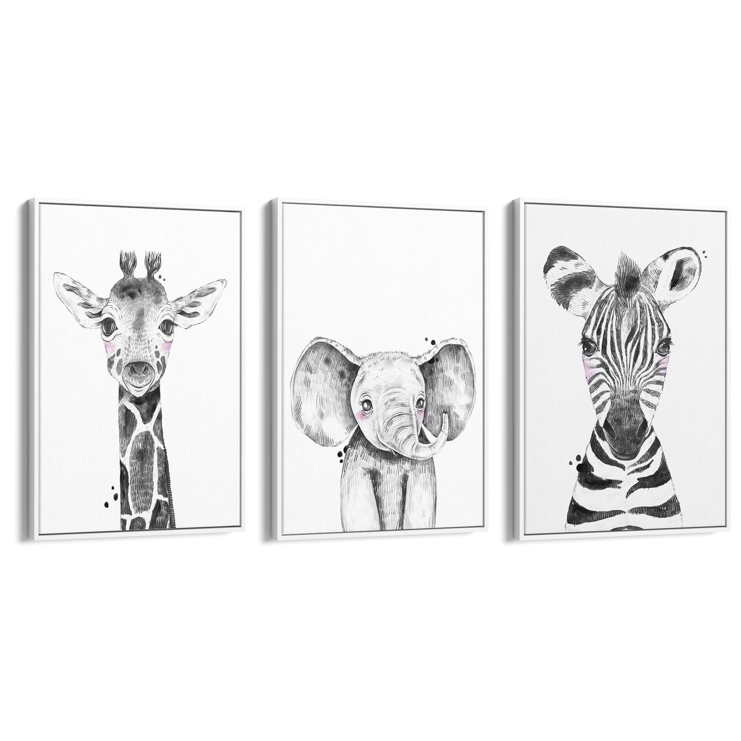 Set of Blushing Safari Animals Nursery Wall Art #1 - The Affordable Art Company