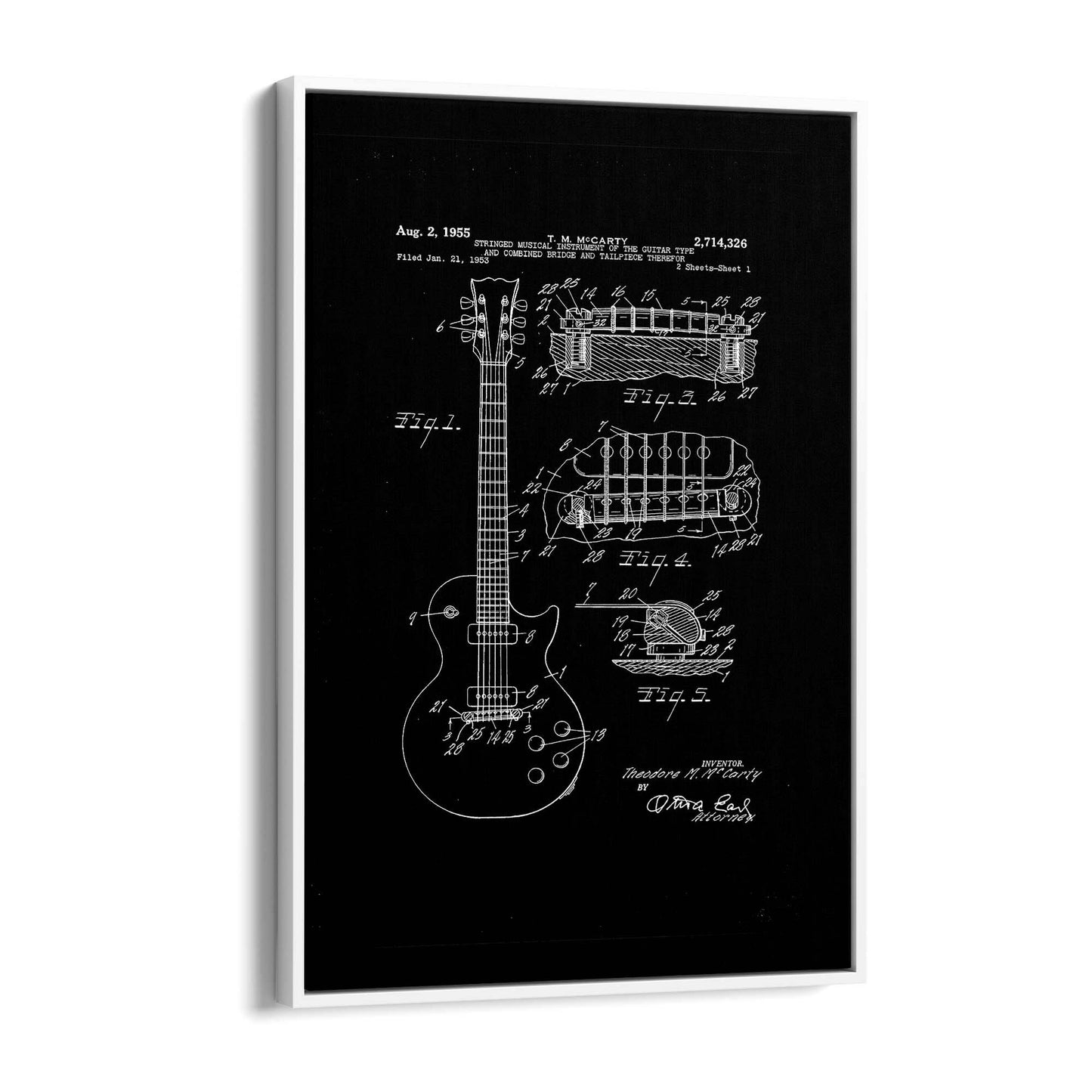 Vintage McCarty Guitar Black Patent Music Wall Art #1 - The Affordable Art Company