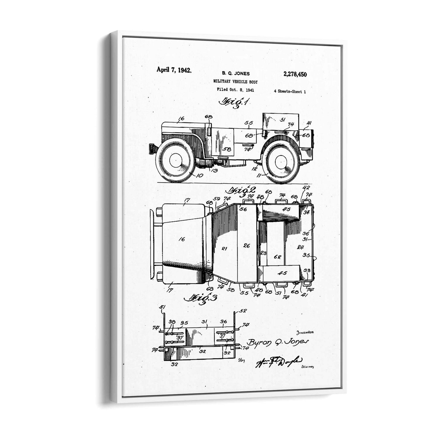 Vintage Jeep Military Patent Military Wall Art #2 - The Affordable Art Company