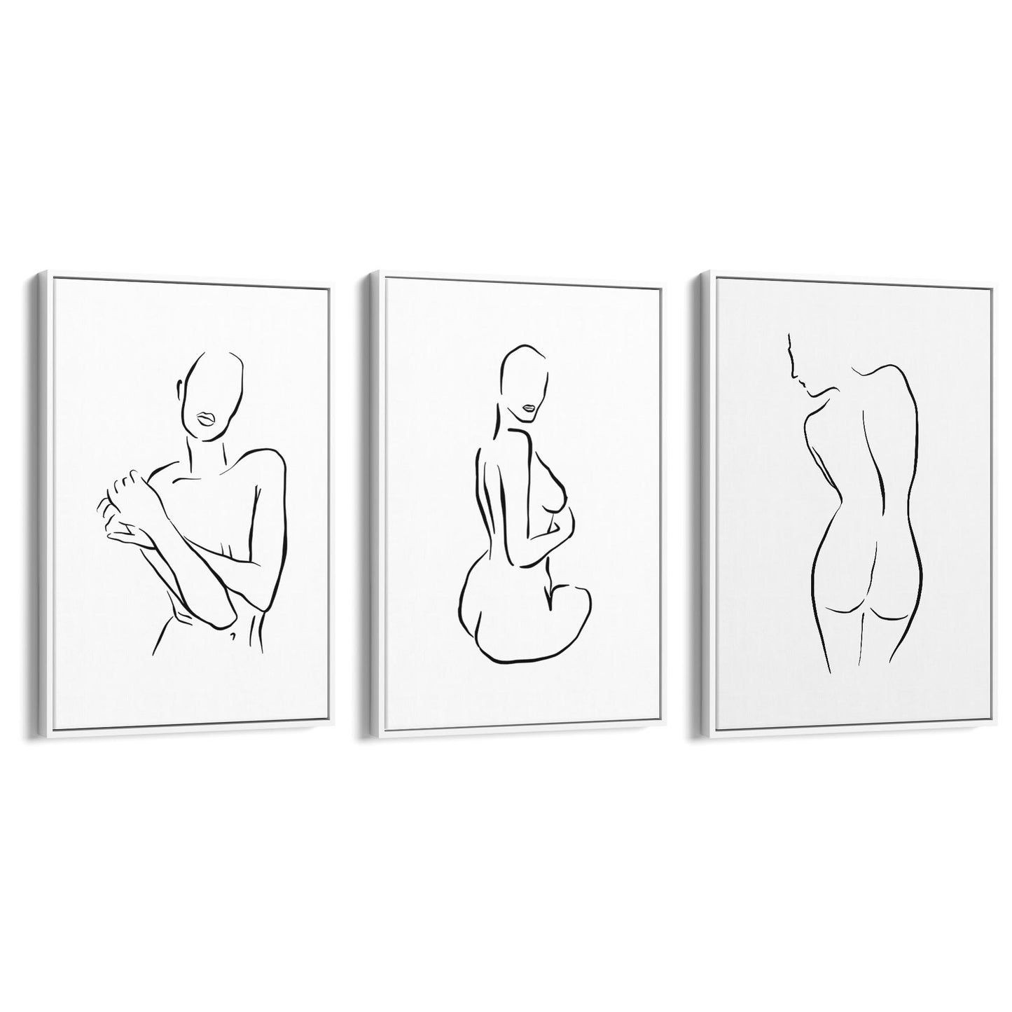 Set of 3 Nude Line Drawing Woman Wall Art - The Affordable Art Company