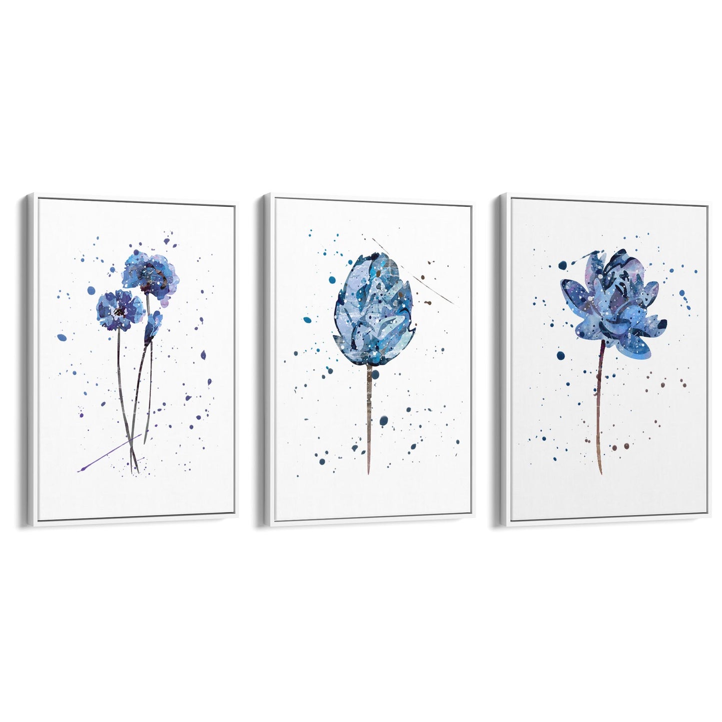 Set of Blue Scandi Flower Abstract Kitchen Wall Art - The Affordable Art Company