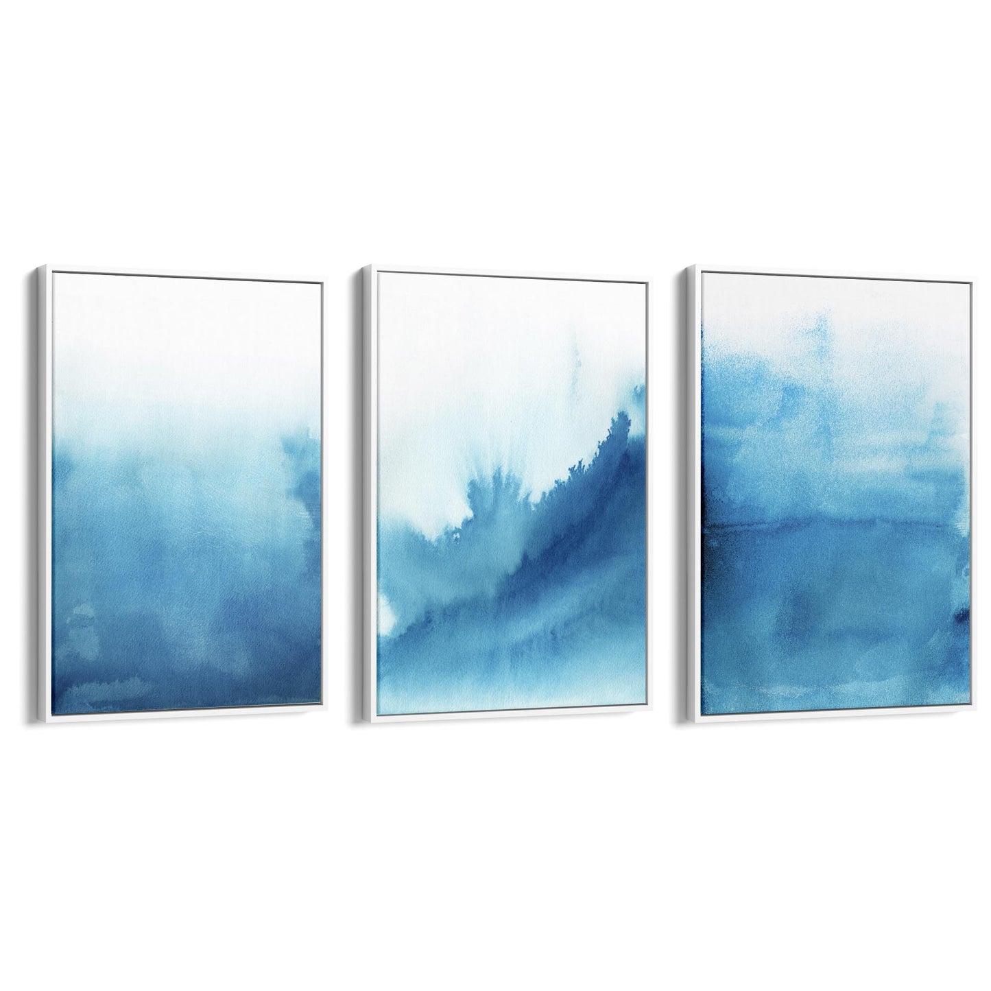 Set of Blue Ink Abstract Painting Faded Wall Art #3 - The Affordable Art Company