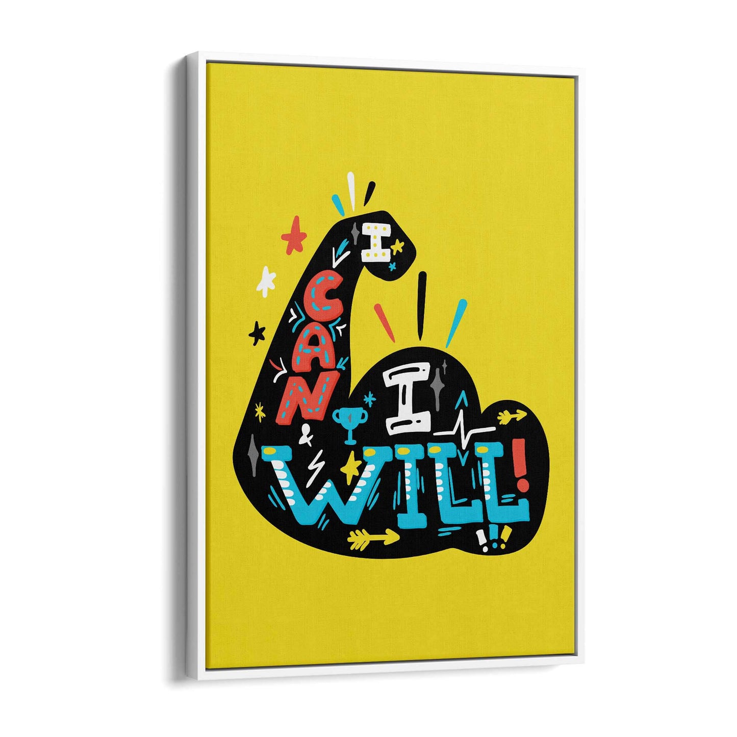 "I Can I Will" Yellow Fitness Gym Quote Wall Art - The Affordable Art Company